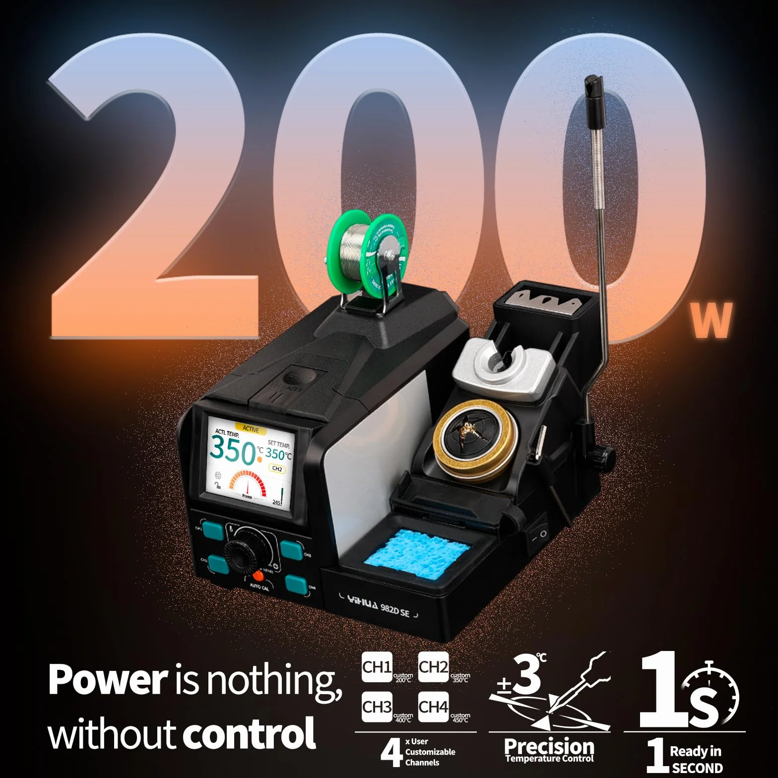 YIHUA 982D SE 200W mikrostacja lutownicza precyzyjna 11 końcówek lutowniczych, bezołowiowe lutowanie i automatyczna kalibracja temperatury (wtyczka europejska)