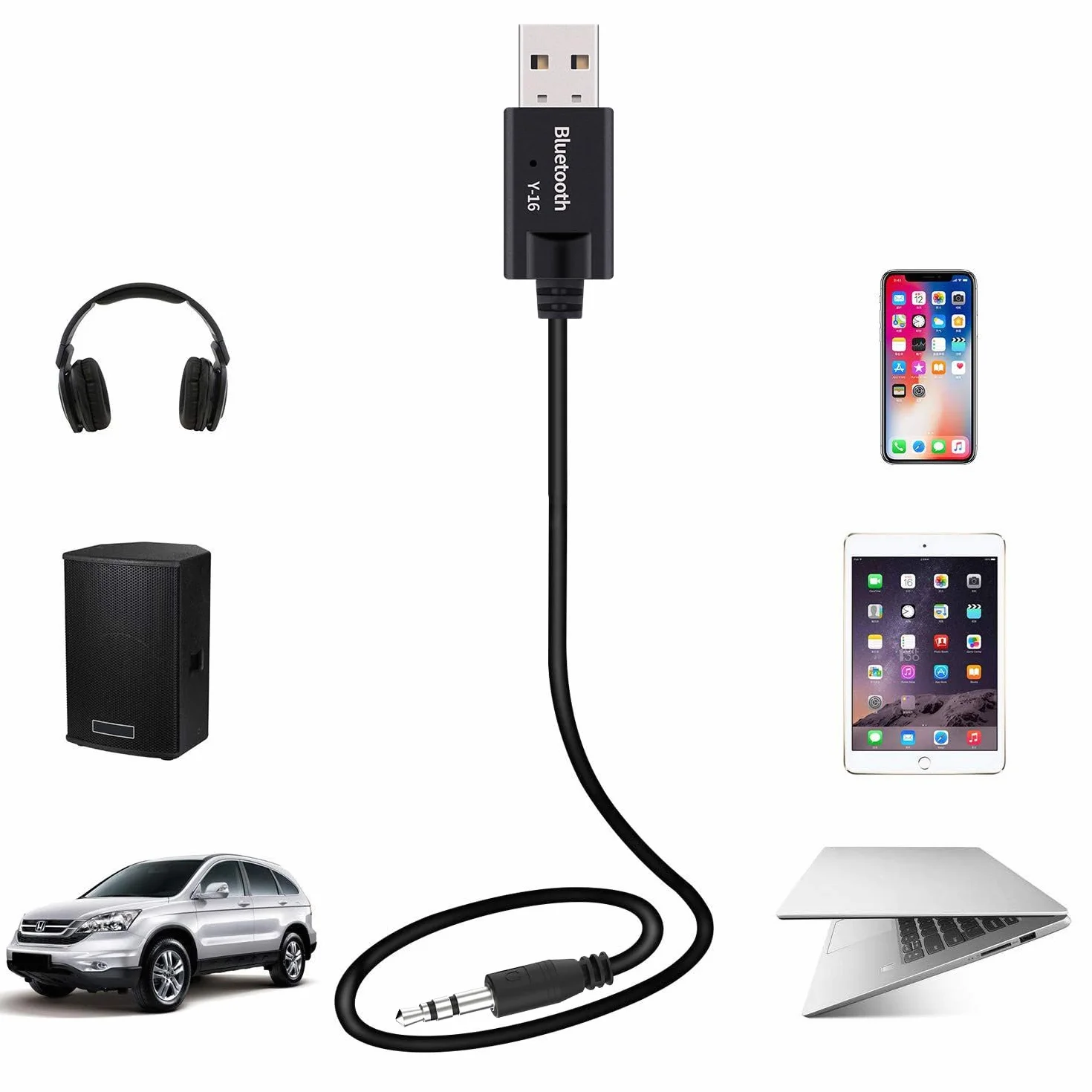 Odbiornik Bluetooth, mini USB 3,5 mm, Jack AUX, audio, MP3, adapter do bezprzewodowej klawiatury, radia FM, głośników