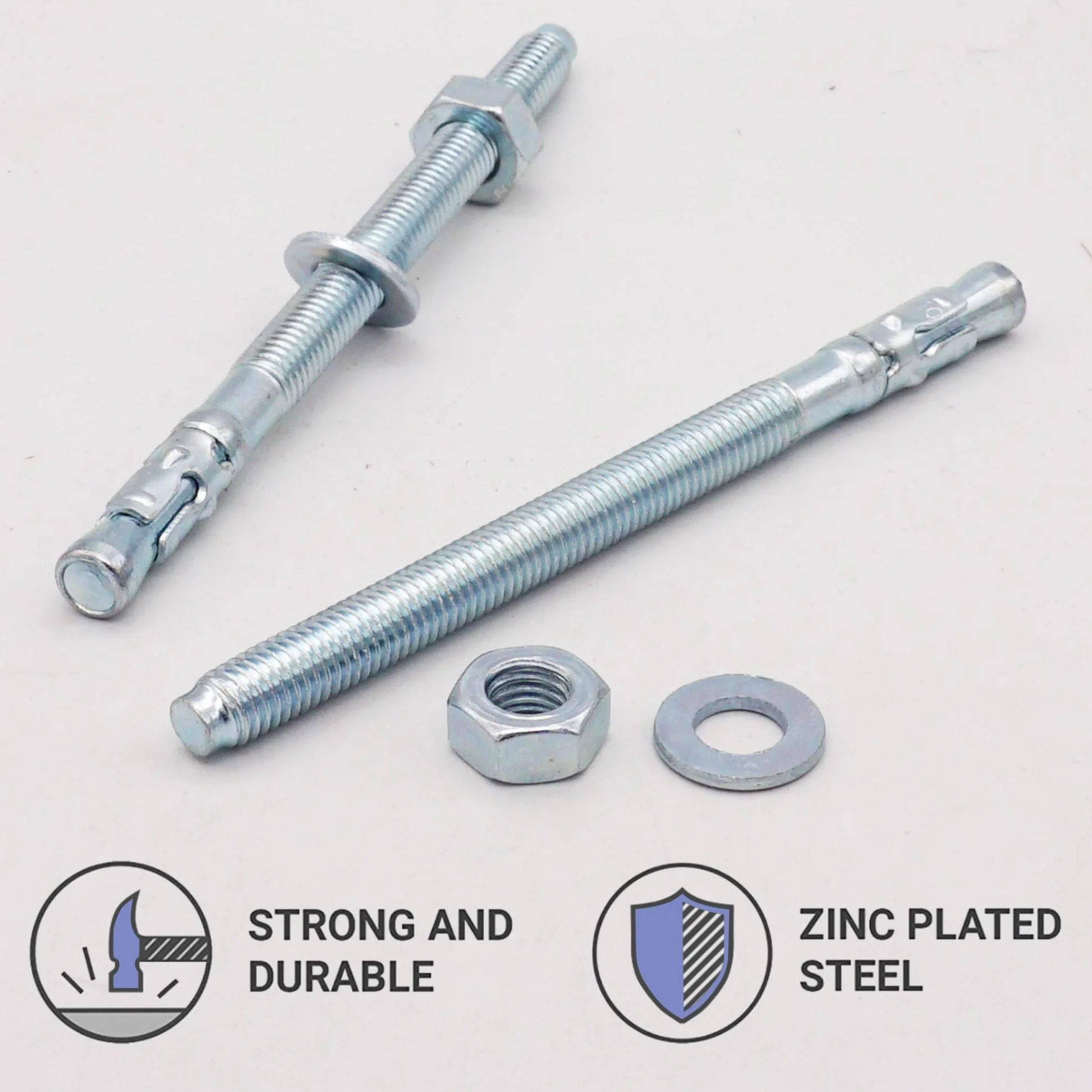 SKIR'CO (2 szt.) ocynkowane kotwy klinowe M10 x 140 mm, metalowe kołki, śruba kotwiąca, kotwa murarska, kotwa do betonu