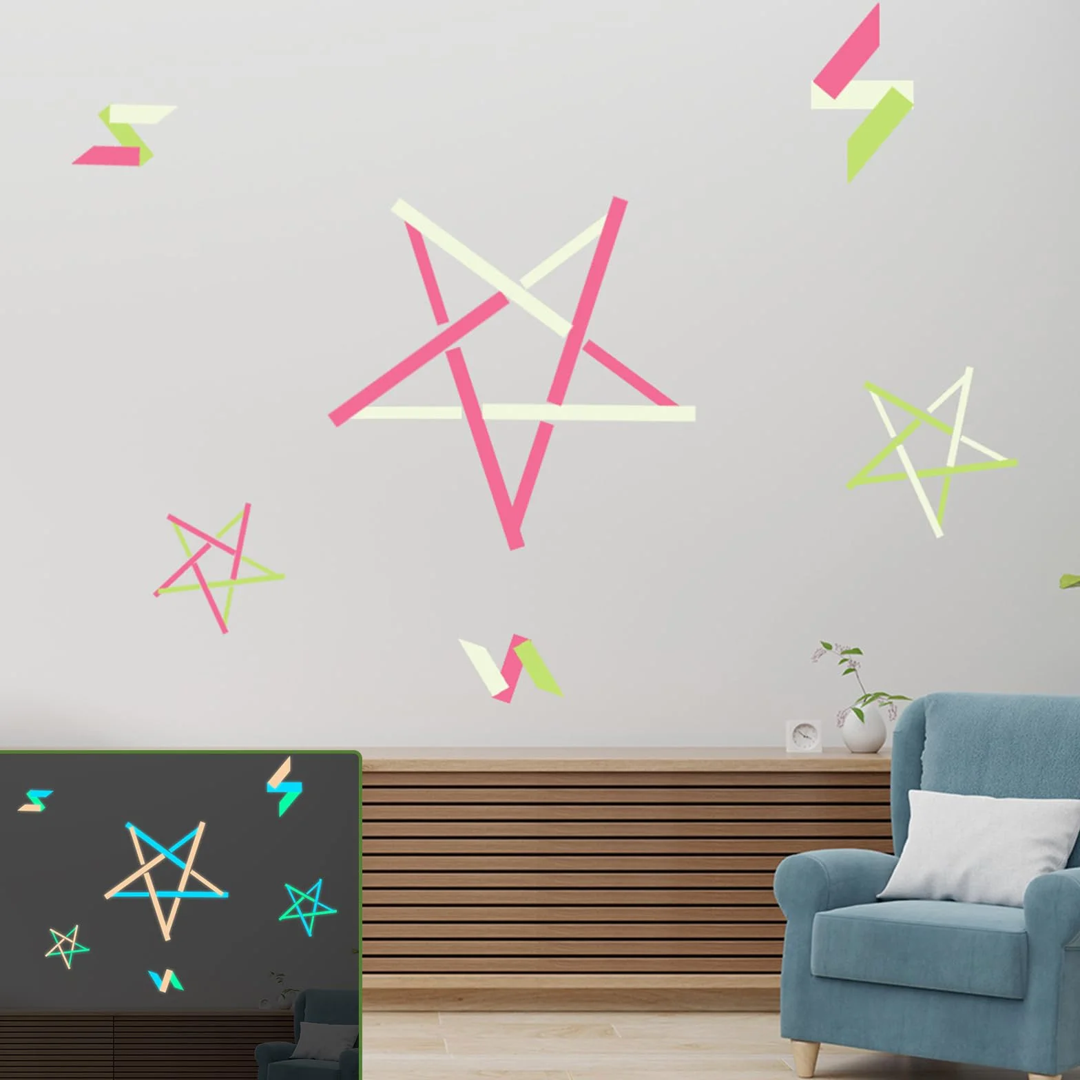 4 sztuki taśmy świetlnej, 5 m x 1 cm, taśma fluorescencyjna, wodoodporna taśma fluorescencyjna, usuwalna taśma świecąca w ciemności, wielobarwna taśma fluorescencyjna