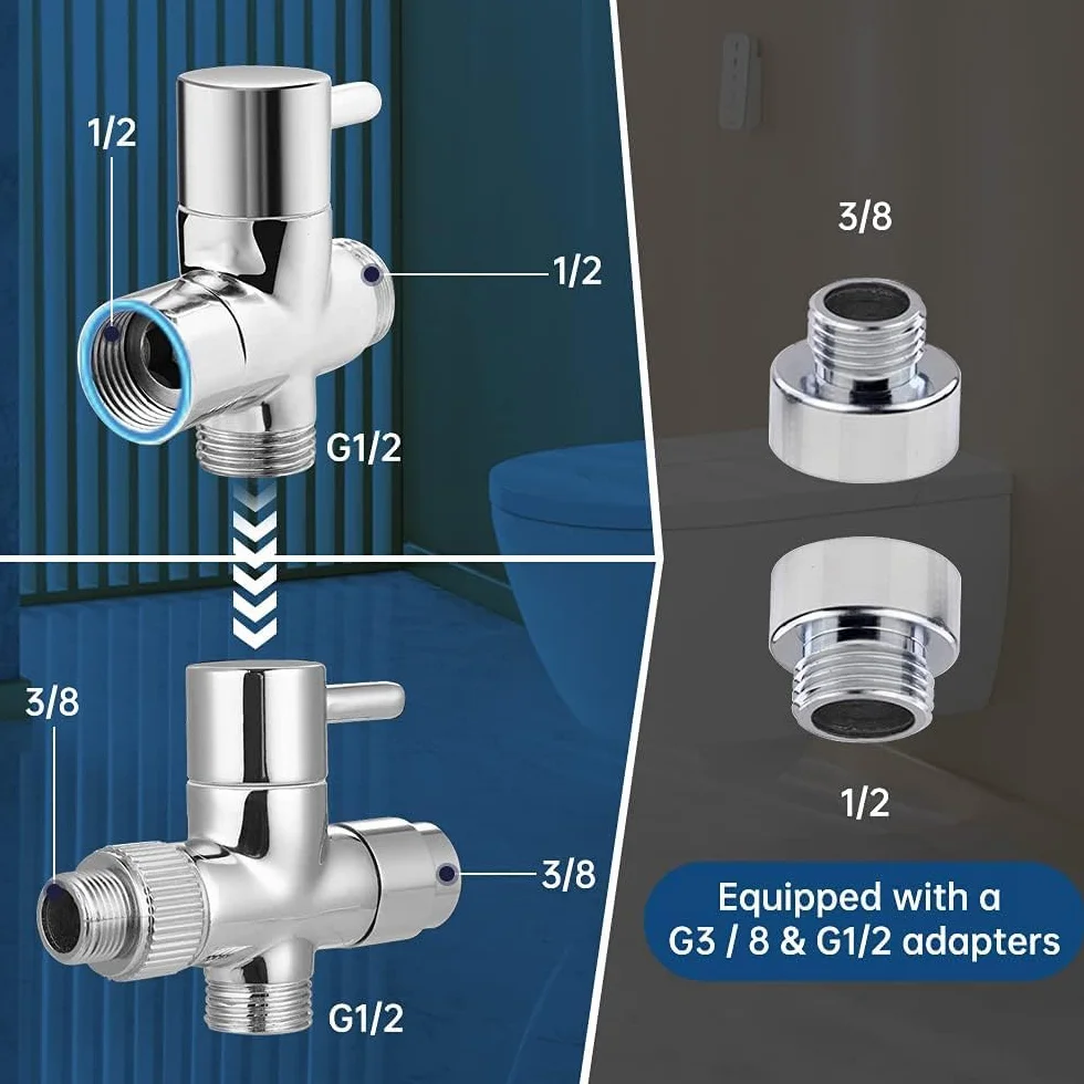 Natrysk Higieniczny (Bidet) ze Stali Nierdzewnej Szczotkowanej, Zestaw z Wężem i Zaworem G1/2” + G3/8” - do Toalety, Podmywania i Czyszczenia