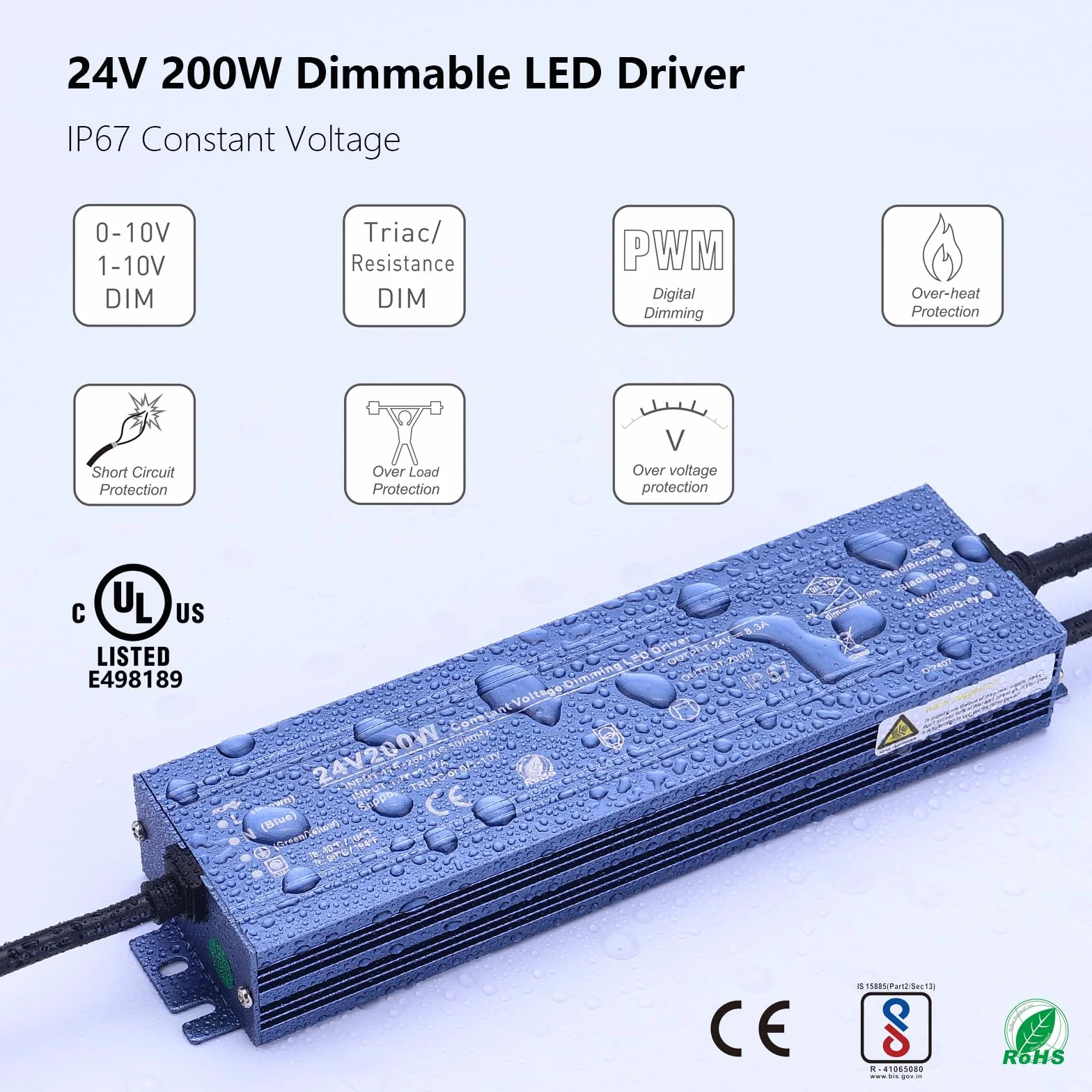BENLUN Zasilacz LED 24V 200W Dimmable IP67 Przetwornica TRIAC