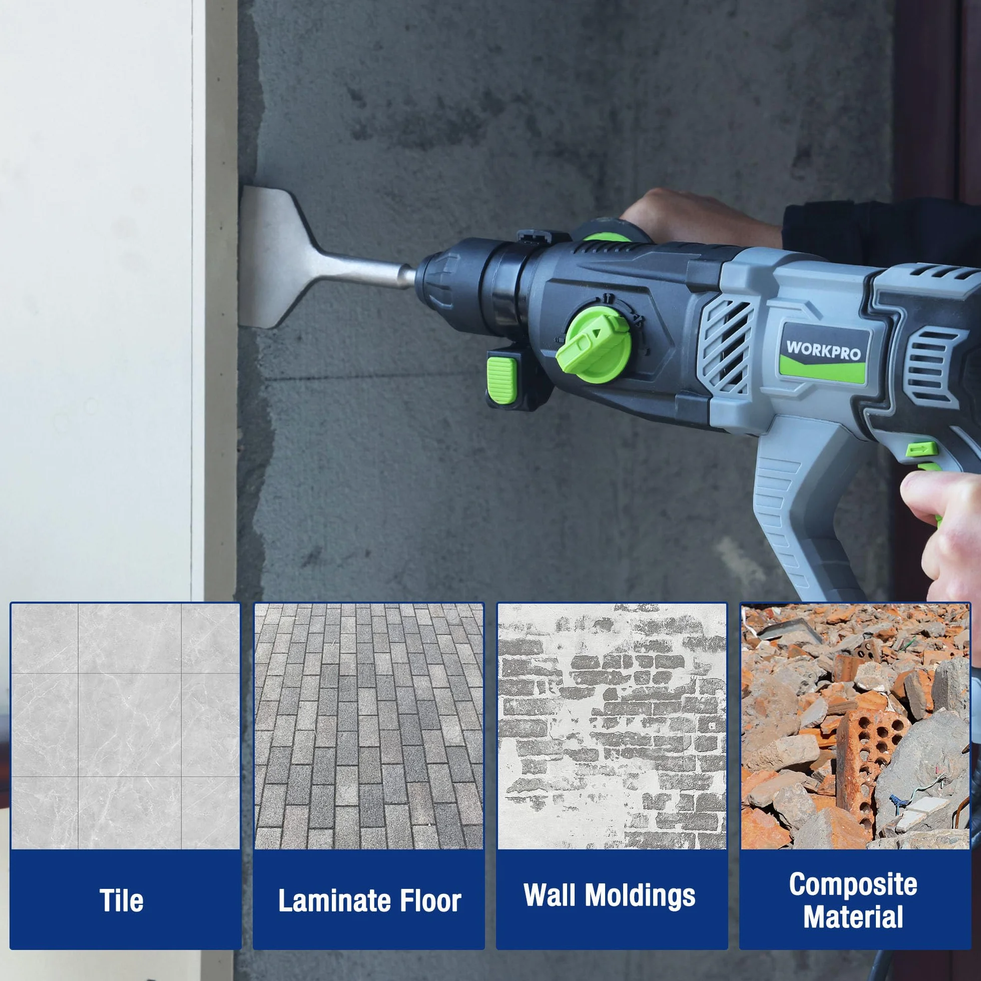 WORKPRO SDS Plus dłuto do płytek 165 x 75 mm, dłuto do usuwania płytek wygiętych 20°, narzędzie do usuwania płytek ceramicznych, płytek podłogowych, muru i betonu