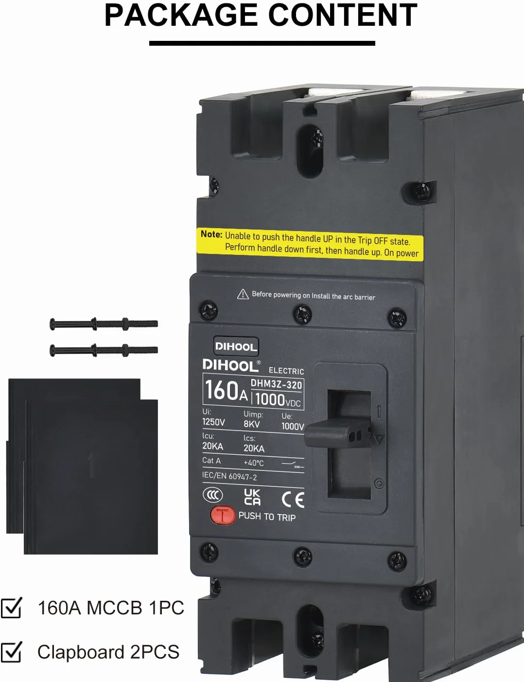 DIHOOL DC 1000V Przełącznik 160A 2P mccb Bezpiecznik akumulatora DC