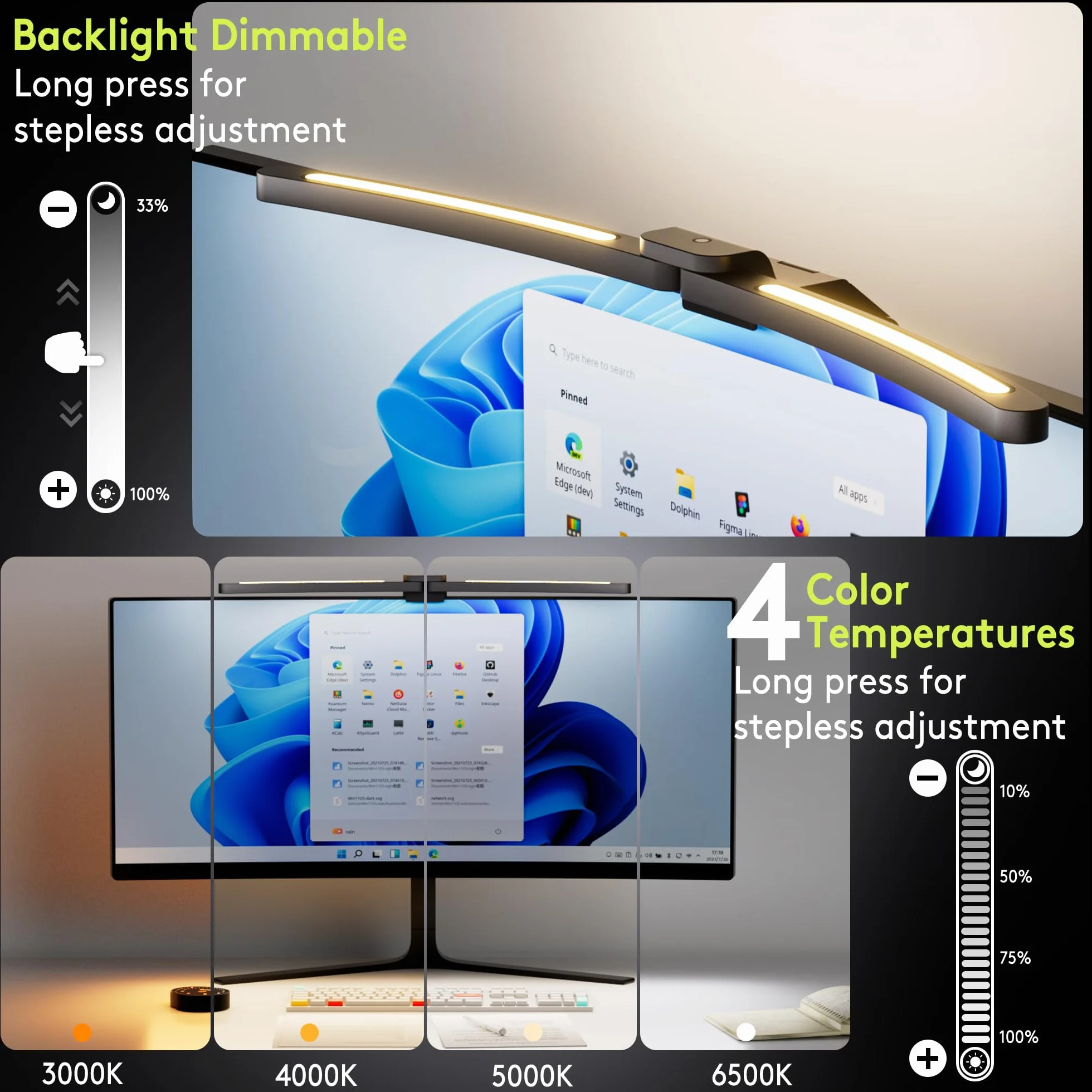 Quntis 66CM zakrzywiona lampa do monitora z pilotem i ciepłym białym podświetleniem, składana lampa do monitora z automatycznym ściemnianiem, regulowaną jasnością i temperaturą barwową