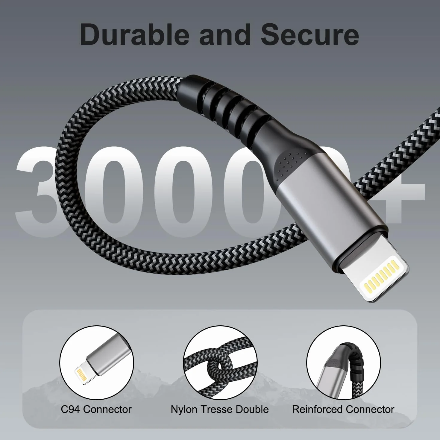 Kabel Lightning MFi nylonowy przewód do iPhone 14/13/12/11 Pro Max/XS/XR/8/7/6/5/SE iPad 2m + 1m