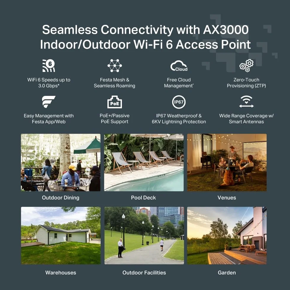 TP-Link Festa F65-Outdoor | Zewnętrzny punkt dostępowy WiFi 6 AX3000 | Obudowa IP67 | Obsługa PoE
