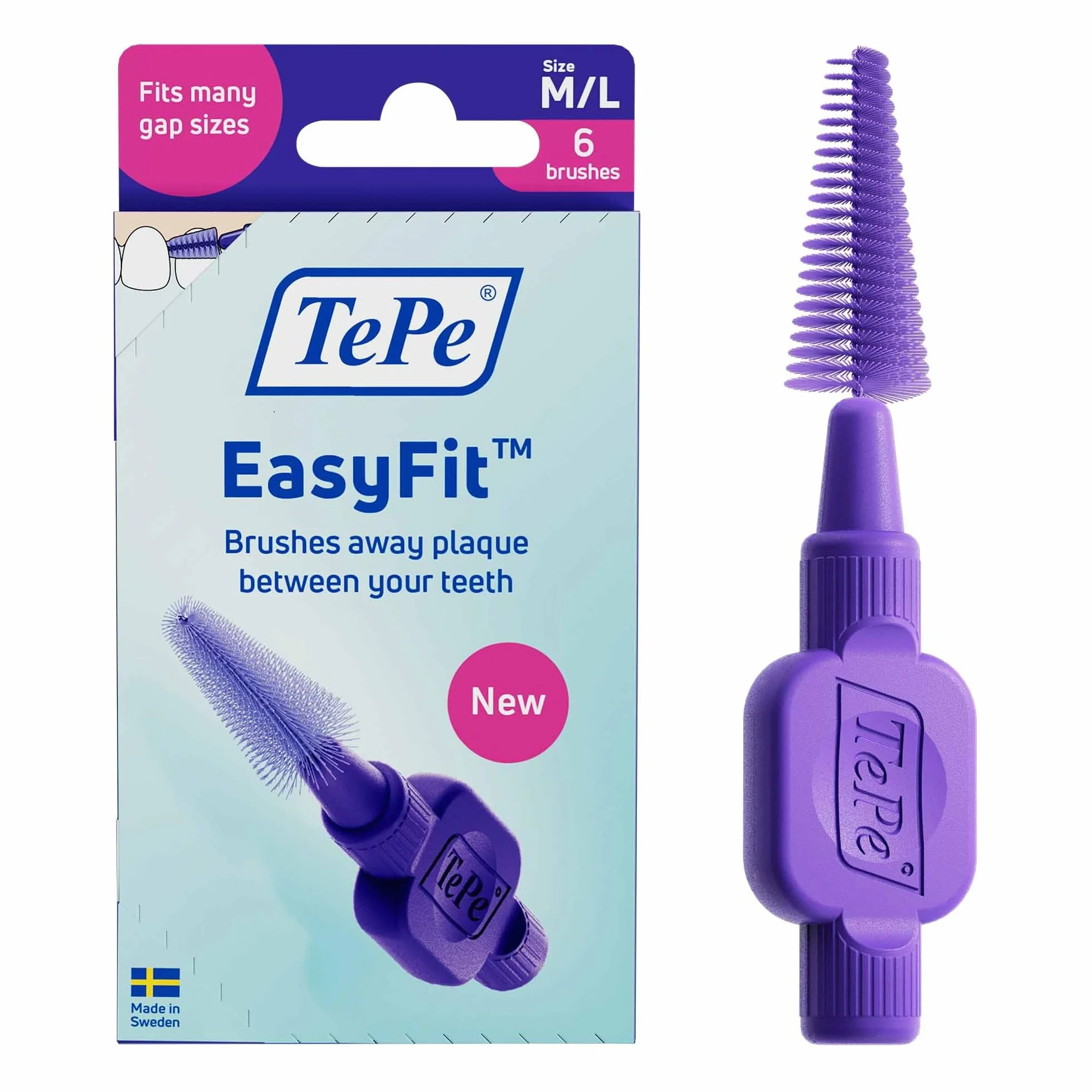 TePe EasyFit™, Turkusowy, S/M, 6 szt., usuwanie płytki nazębnej, skuteczne czyszczenie między zębami, małe do średnich przestrzeni