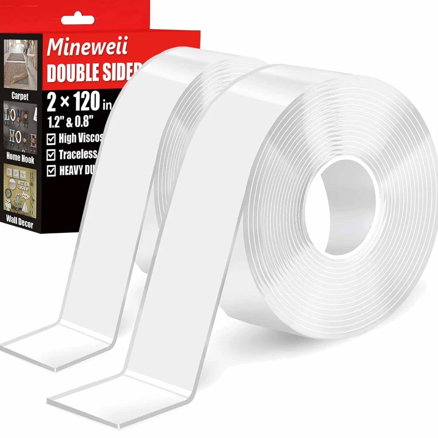 Wytrzymała i wszechstronna dwustronna taśma klejąca 3 cm i 2 cm – łącznie 5 x 304,8 cm – wyjmowana taśma akrylowa do powieszenia dekoracji dywanu, ściany – 6,1 m (3)