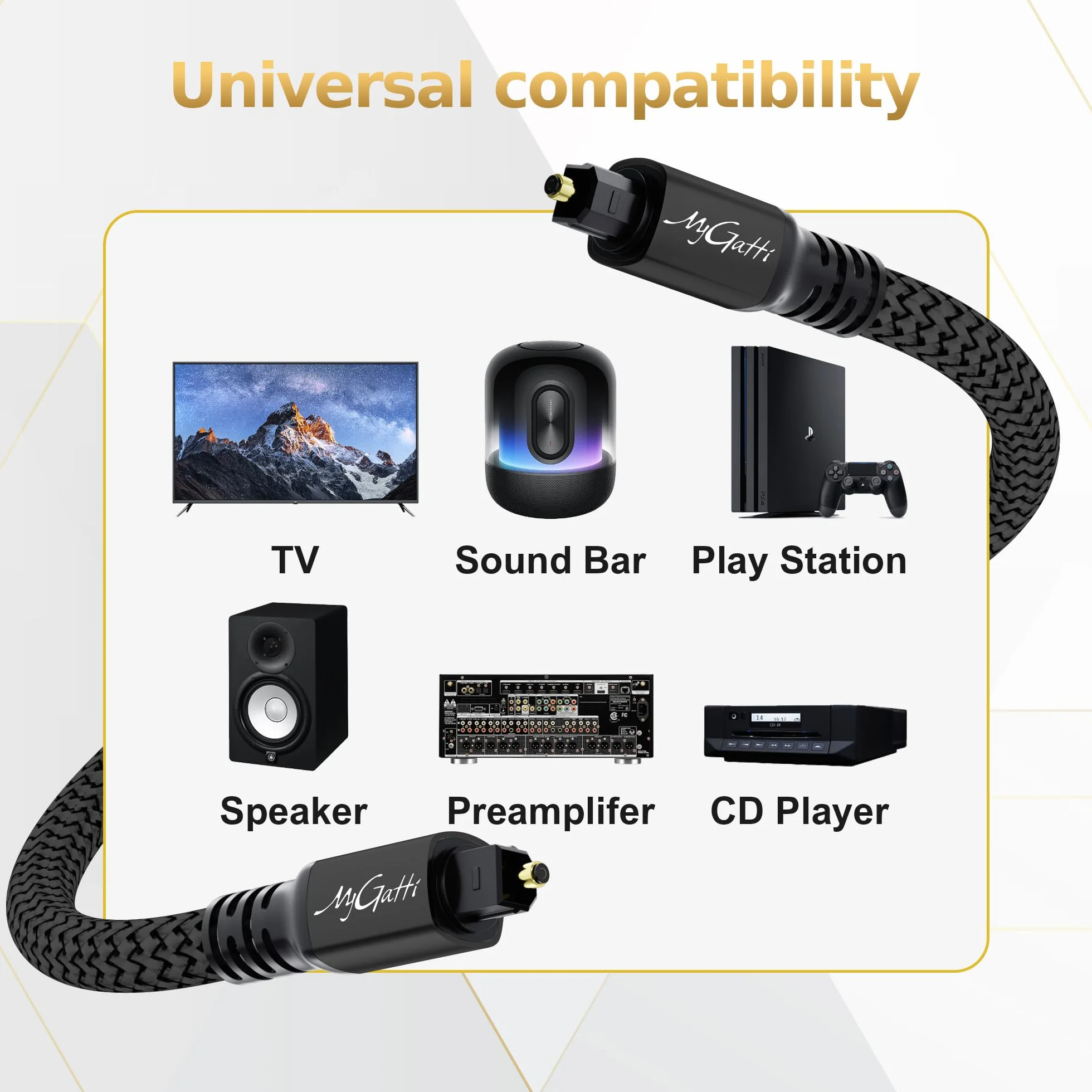 Toslink optyczny kabel audio 1,5 m, optyczny kabel cyfrowy (nylonowy, S/PDIF, bezstratna jakość dźwięku), kabel optyczny do kina domowego, soundbaru, PS4/Xbox One, TV itd. + 5 opasek kablowych