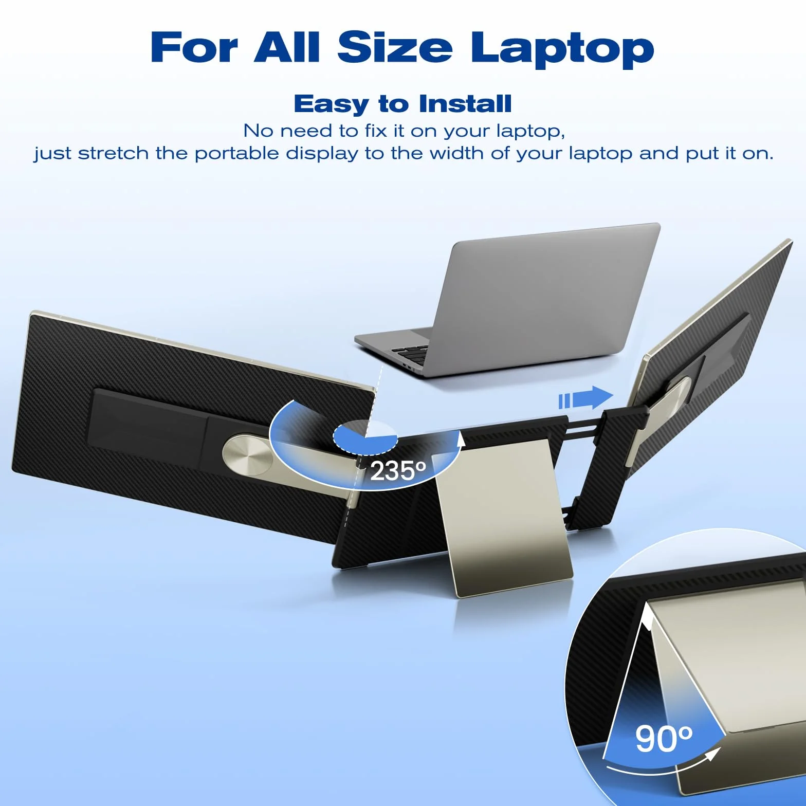 KEFEYA Ecran Portable 15.6" Convient à Toutes Les Tailles Laptops 120% sRGB, FHD 1080P Moniteur Portable HDMI/USB-C/USB-A Plug & Play Laptop Screen Extender pour Mac Windows Chrome
