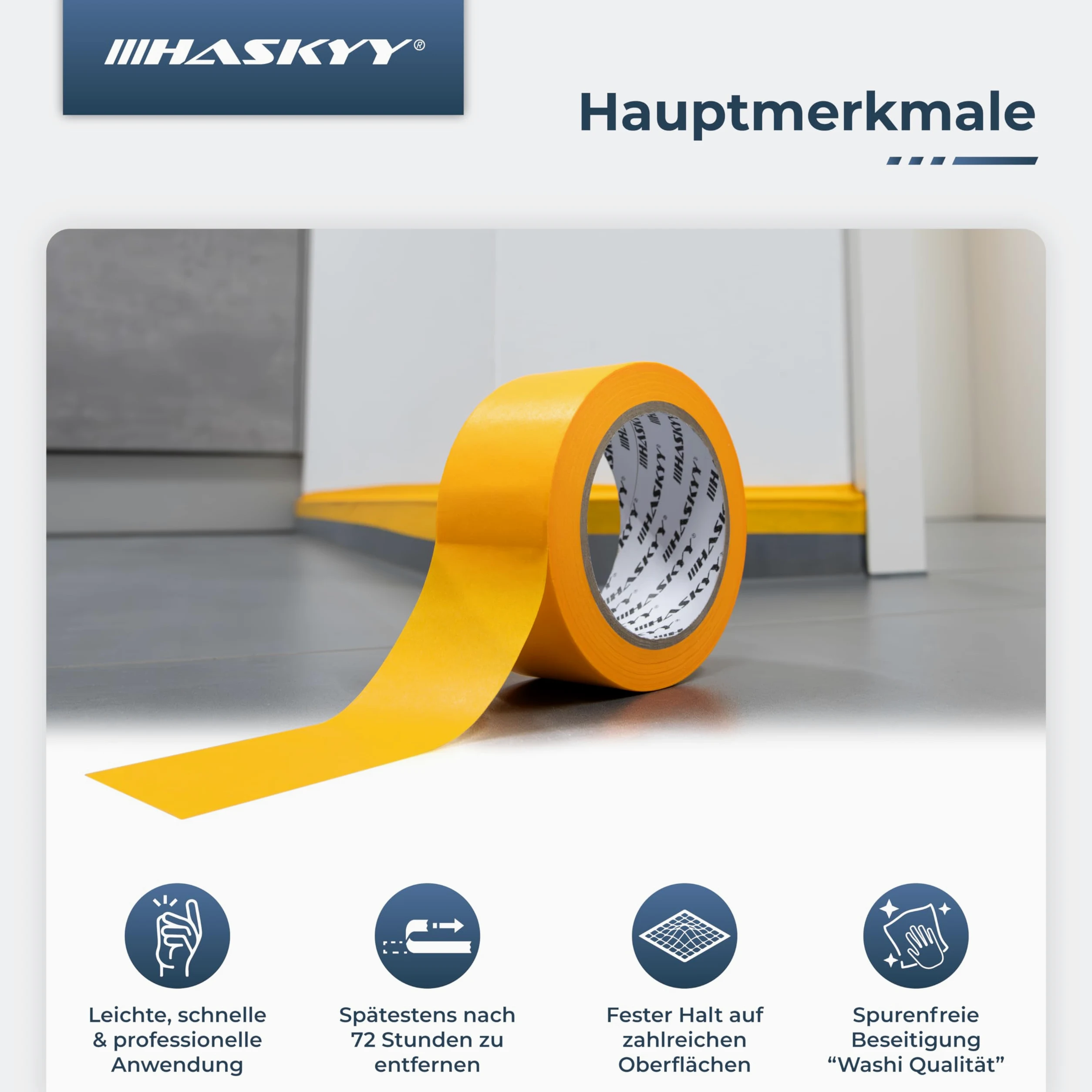 HASKYY Taśma malarska 20x taśma maskująca 50mm x 50m Taśma klejąca Taśma washi Samoprzylepna taśma klejąca do malowania, lakierowania, renowacji