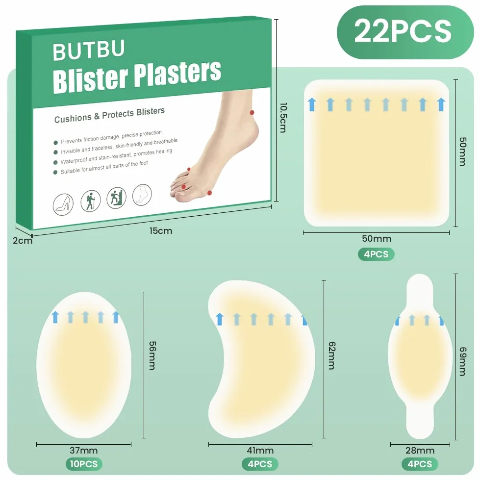 22-częściowy plaster hydrokoloidowy, okrągłe plastry na pięcie, wodoodporne opatrunki hydrokoloidowe, ochrona pięty, ochrona przed pęcherzami, łagodzenie bólu