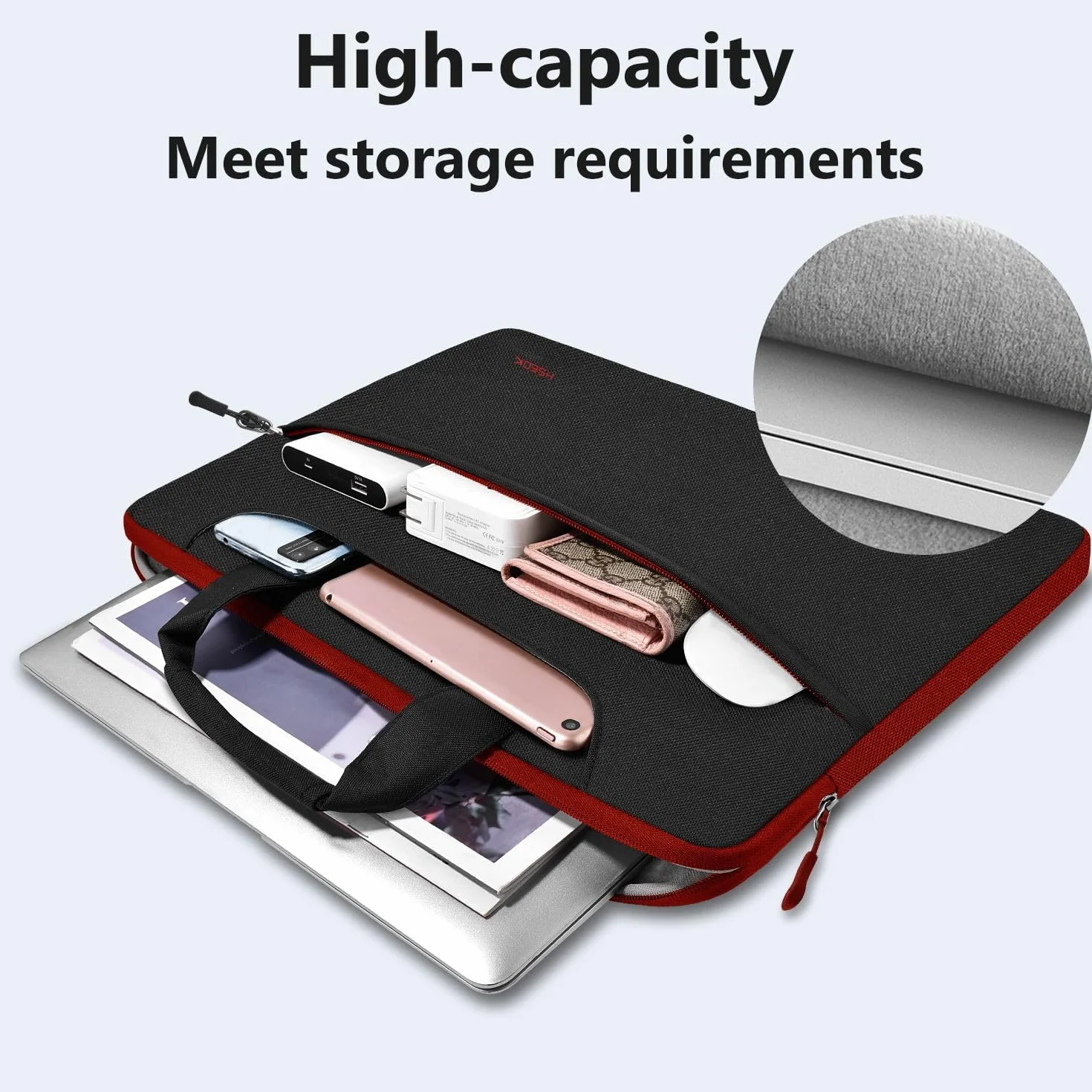 HSEOK 15"-15.6"-16" Torba na ramię na laptopa etui ohronne z paskiem, wodoszczelna torba na laptopa do 15"-16" MacBook Acer HP Dell Lenovo Asus Huawei Mi Samsung,Czarny&Czerwona krawędź