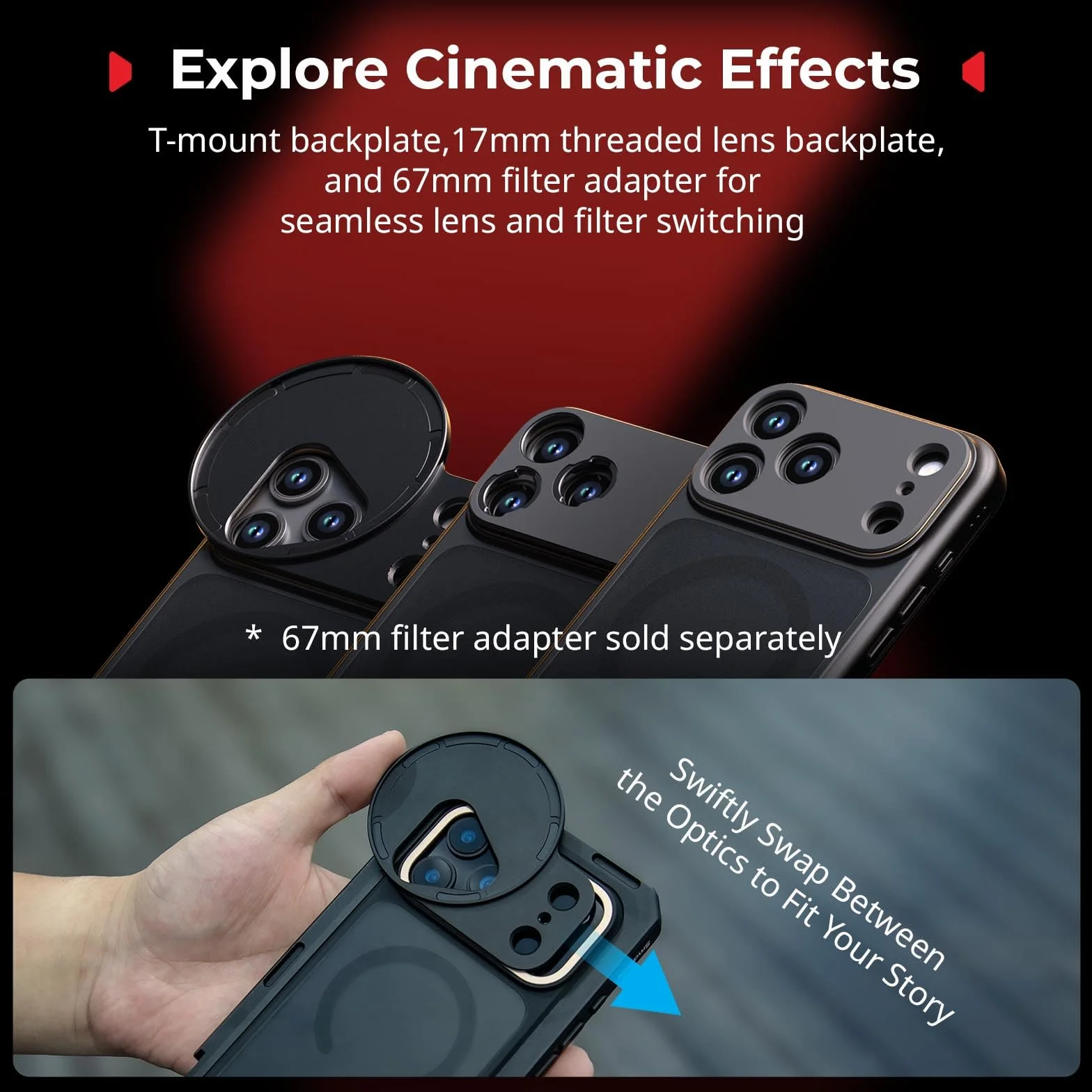 SMALLRIG Phone Video Cage Dual Handheld do iPhone 17 Pro Max, Phone Rig z bezprzewodowym uchwytem bocznym, 17mm tylna płyta montażowa
