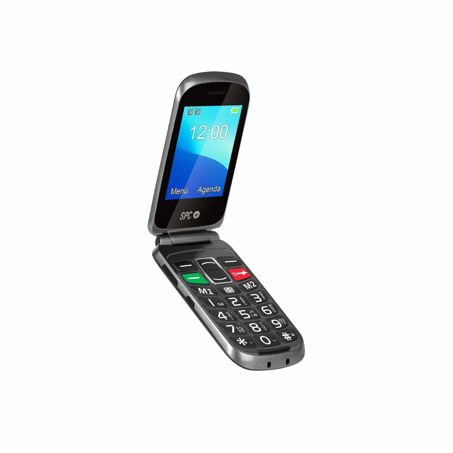 SPC Magnus telefon komórkowy z klapką dla seniorów duże klawisze podwójny ekran przycisk SOS stacja ładująca USB-C