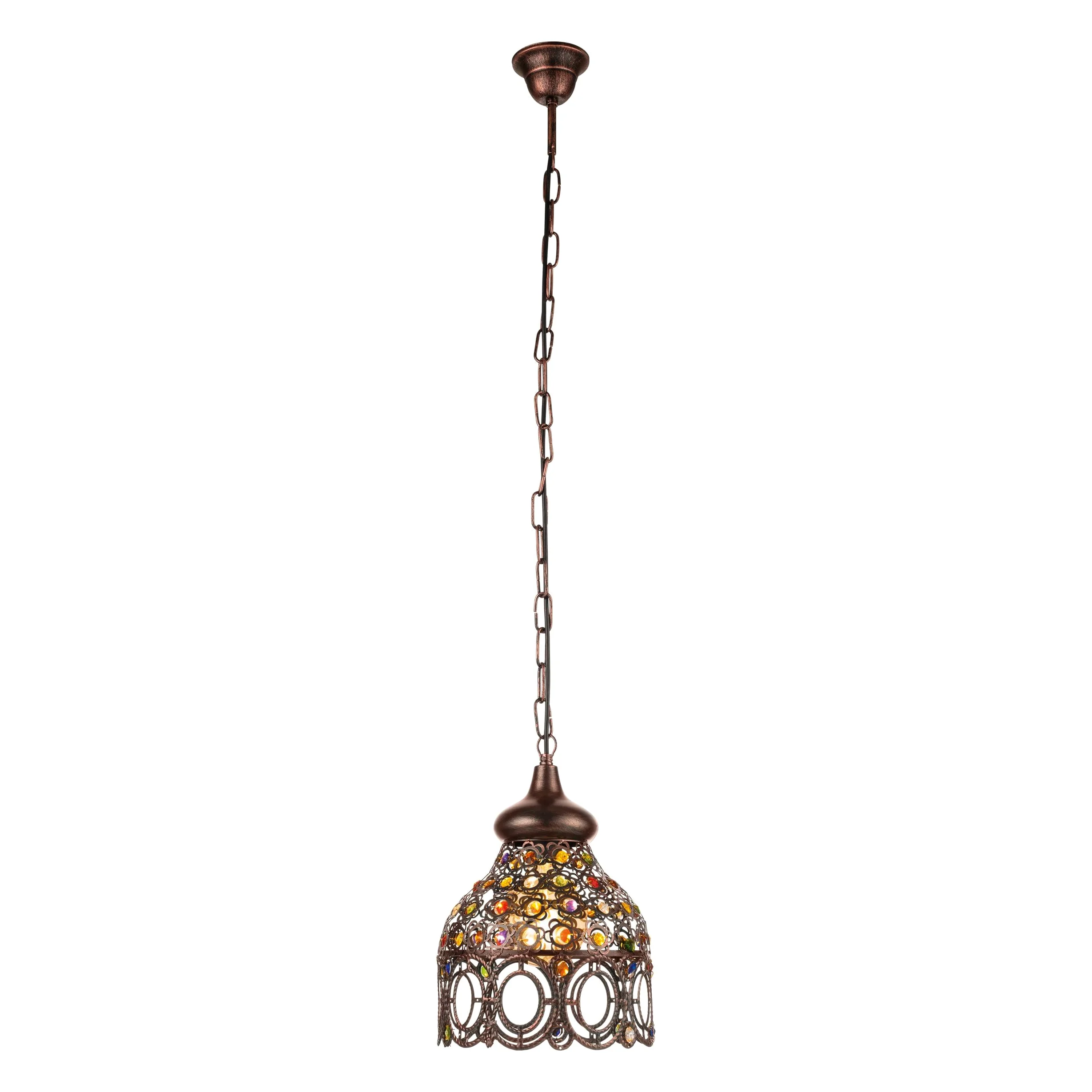 EGLO Lampa wisząca Jadida, 1-płomienna lampa vintage, orientalna 22 cm | wykonana ze stali w kolorze miedzi antycznej i kolorowego szkła, lampa nad stół jadalniany, lampa do salonu z oprawką E27