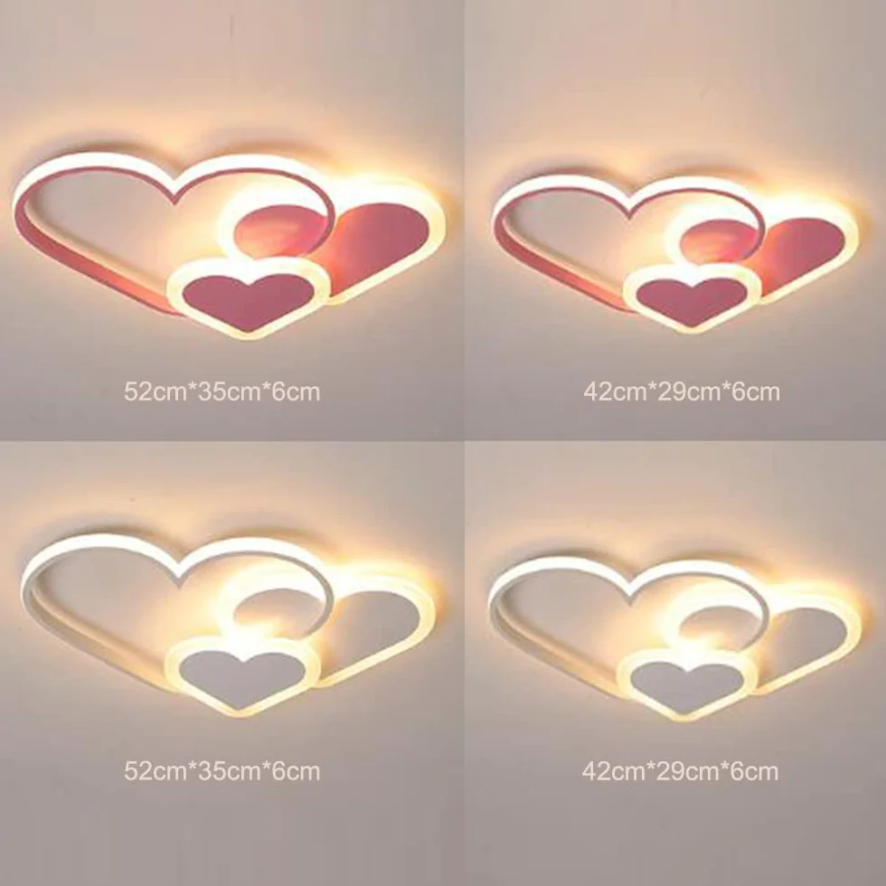 Lampa Sufitowa LED Serce Lampa Dziecięca Sypialnia Lampa Sufitowa ściemniana Za Pomocą Pilota Akrylowy Abażur Nowoczesna Jadalnia Pokój Dziecięcy żyrandol Oświetlenie Wewnętrzne Różowy,52cm