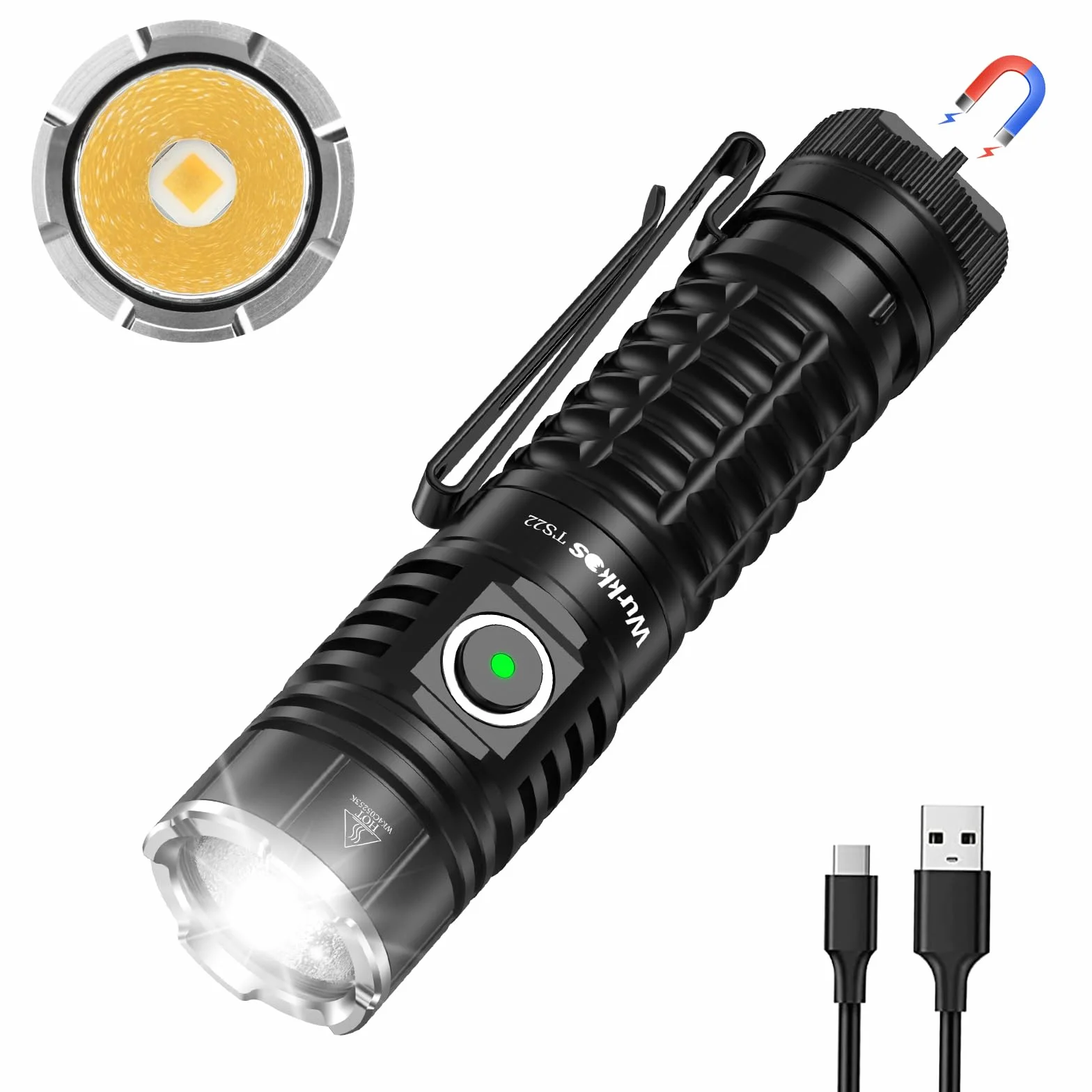 Wurkkos TS22 Niezwykle jasna latarka LED, akumulatorowa latarka XHP70.3 o mocy 4800 lumenów, wodoodporna latarka taktyczna IPX68 z 6 trybami pracy na kemping, w sytuacjach awaryjnych, CRI90
