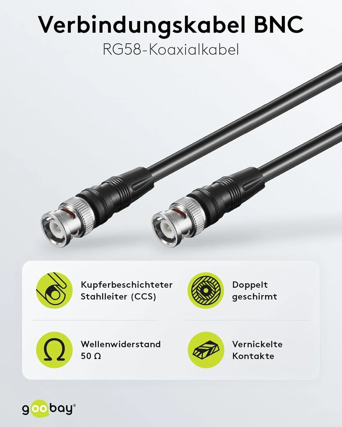 goobay Kabel BNC 1 m RG58 koncentryczny 50 omów antenowy z wtyczką BNC
