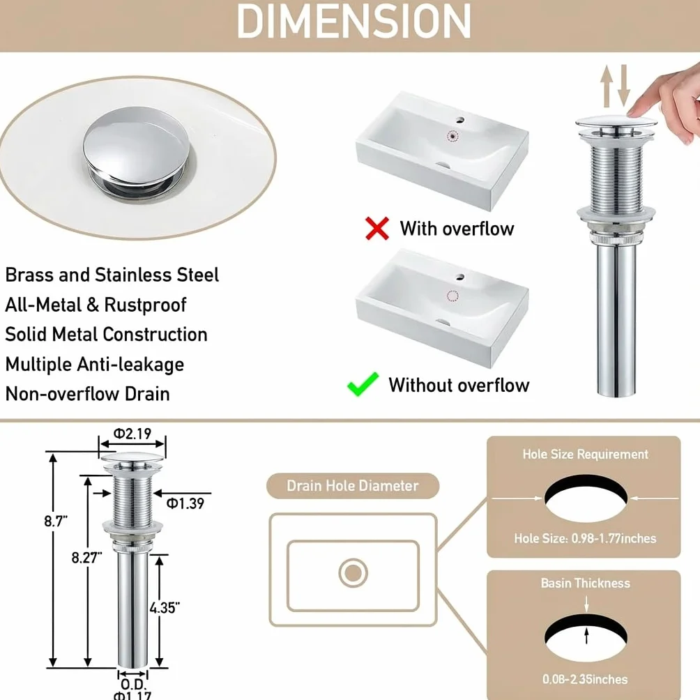 AVSIILE Bateria łazienkowa LED do umywalki, chromowany wodospad, pojedynczy otwór, do kampera, baterie łazienkowe do umywalek, 1 otwór z metalowym odpływem i 2 przewodami zaopatrzenia w wodę, uchwyt