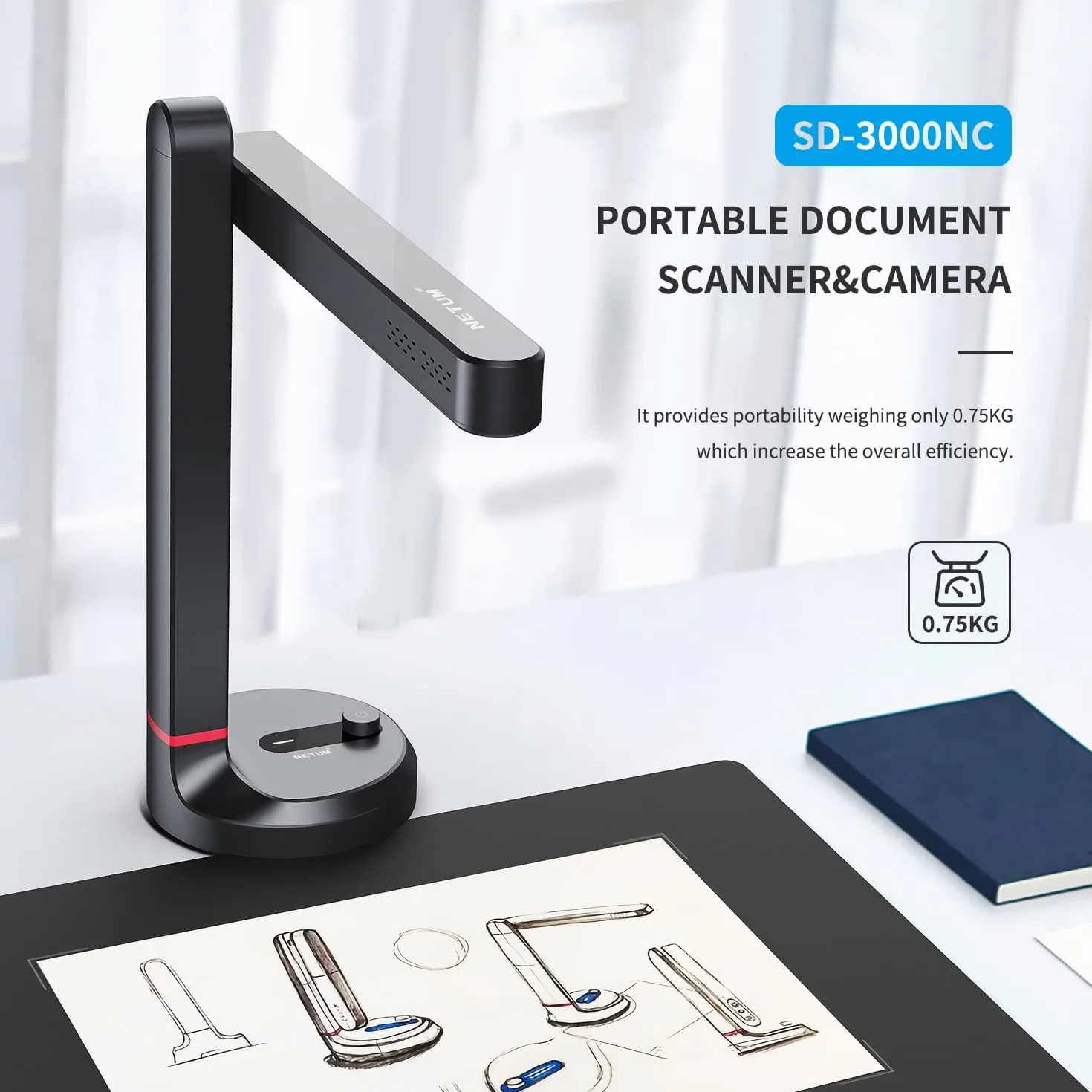 NETUM Skaner dokumentów A4 8MP USB autoFocus OCR SD-2000NC