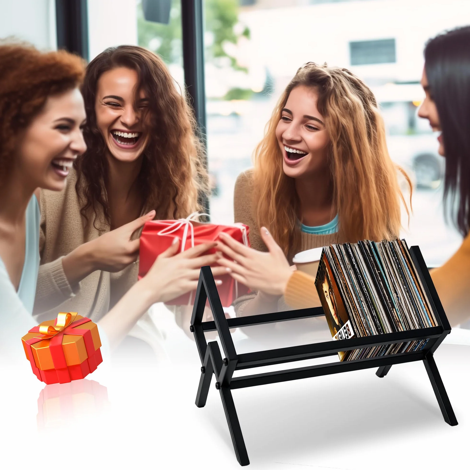 Metalowy stojak na płyty winylowe 80-100 LP 33x30x42 cm czarny