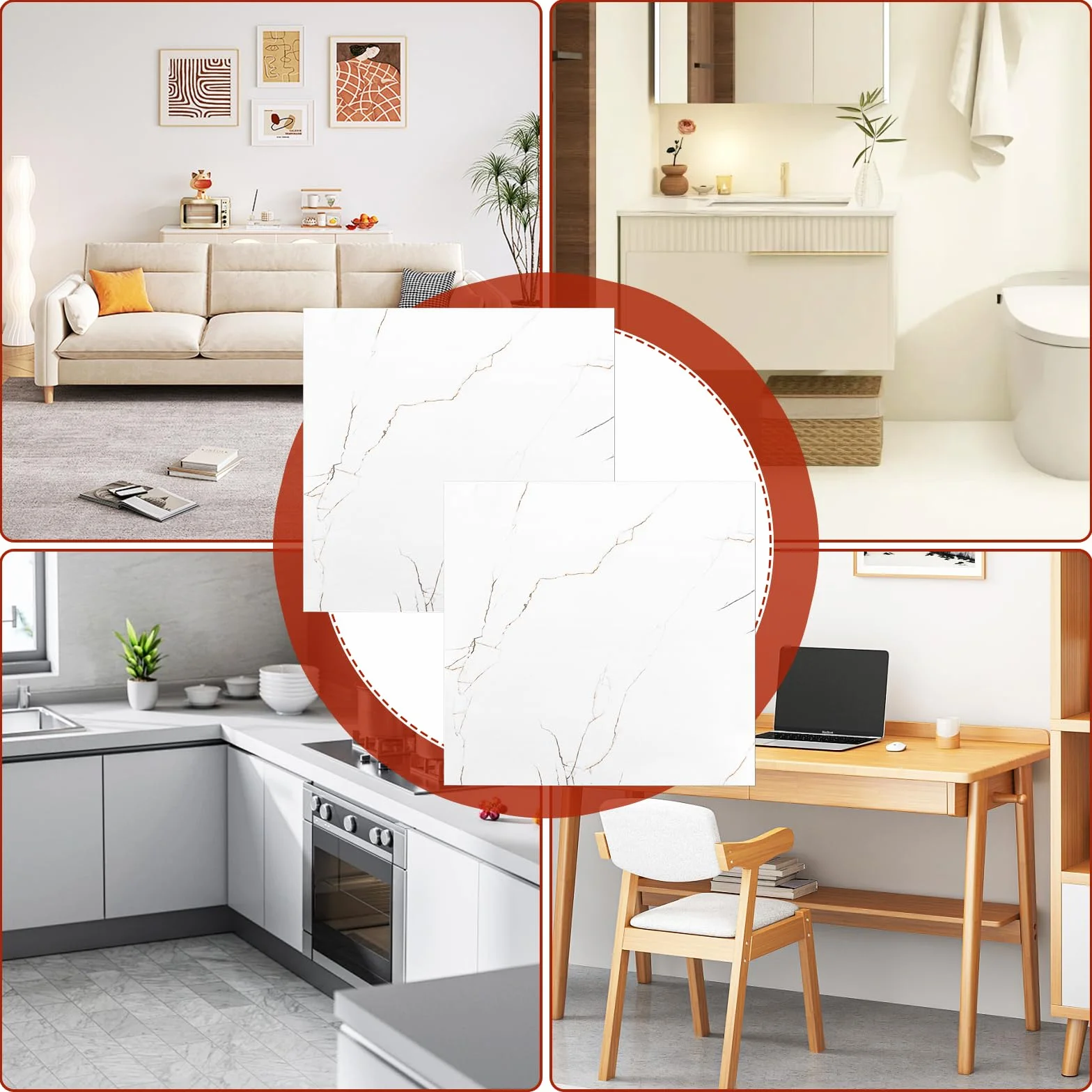 CYEER 40 sztuk / 3,6 m² samoprzylepne pokrycie gleby PCV 30 x 30 cm, samoprzylepny winyl biały marmur, samoprzylepne płytki do salonu, łazienki
