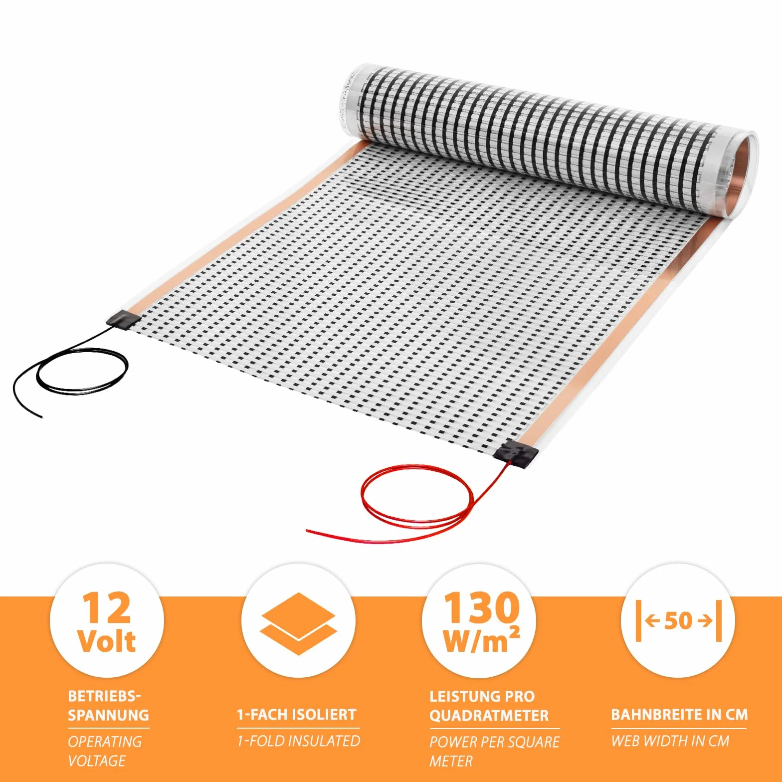 Elektryczna podłogowa ogrzewaczka 12V 2,0 m z termostatem do przyczep kempingowych