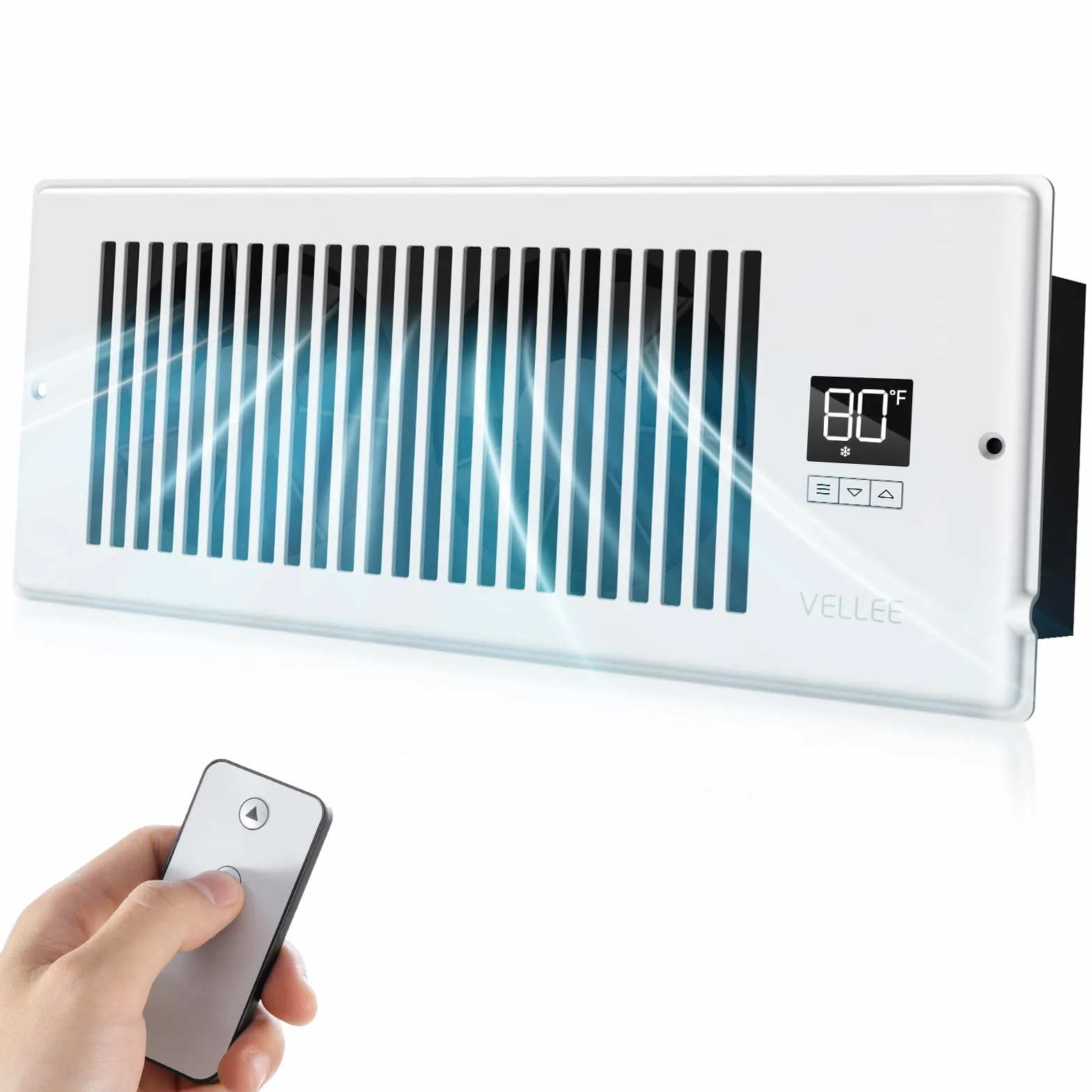 VELLEE VL-412-W cichy wentylator do polan, 10,2 x 30,5 cm, z pilotem zdalnego sterowania i termostatem, biały