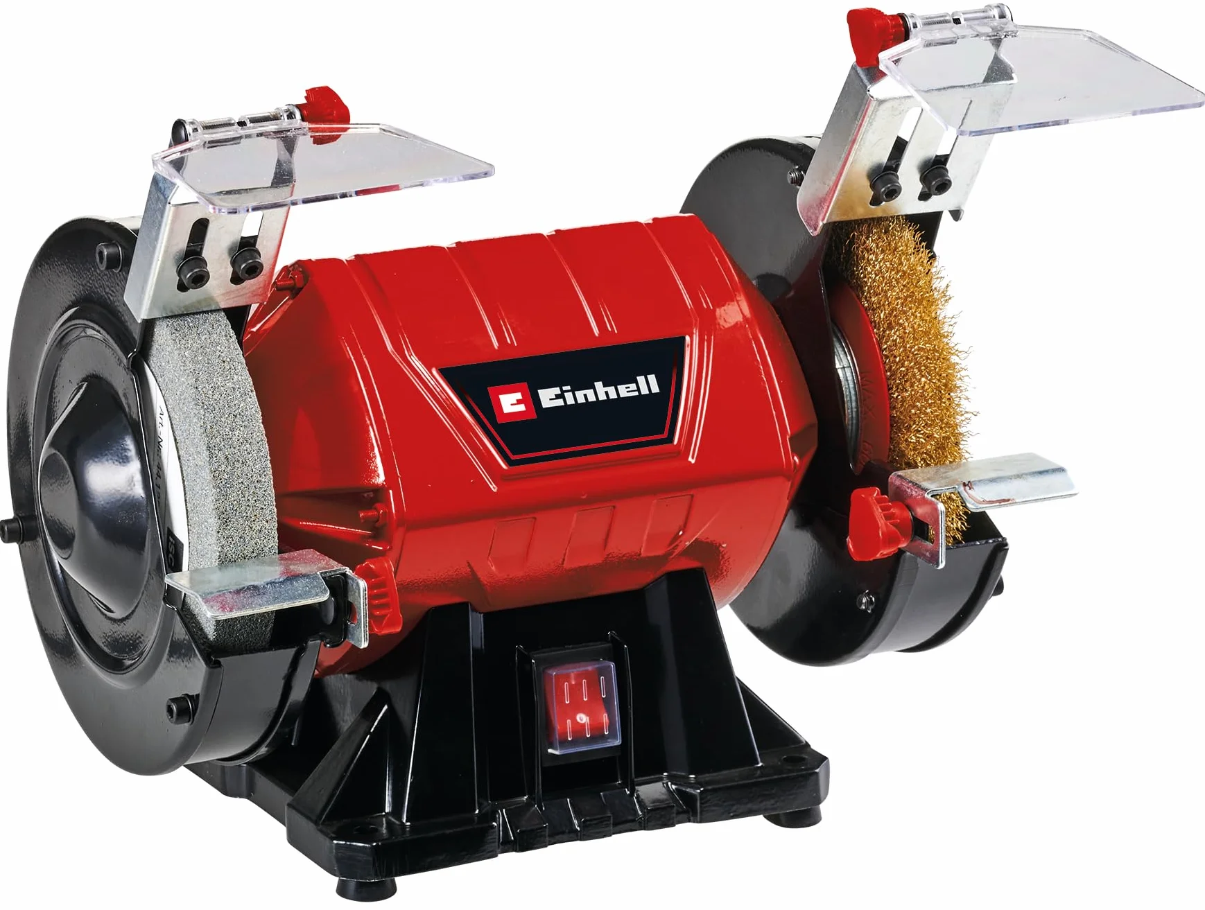 Einhell Podwójna szlifierka TC-BG 150 B (maks. 350 W, ściernica Ø 150 mm, ochrona przed iskrami, korekty kształtu i szlifowanie, w tym ściernica gruboziarnista K36, tarcza szczotkowa)