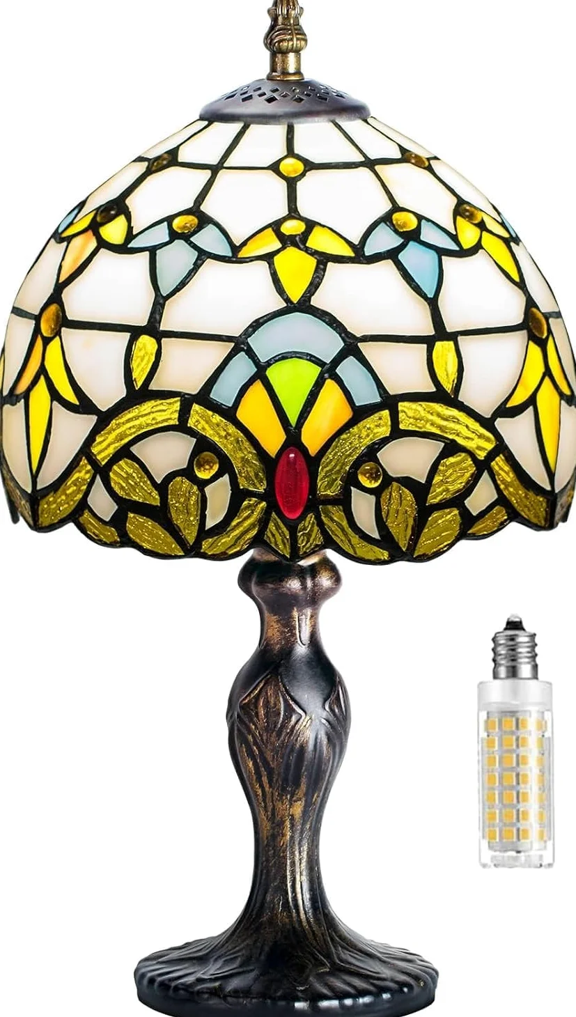 Tiffany Style lampa stołowa, lampka nocna vintage lampa biurkowa antyczna sztuka rękodzieło prezenty dla miłośników dzieci salon sypialnia studio regał na książki biurko światło