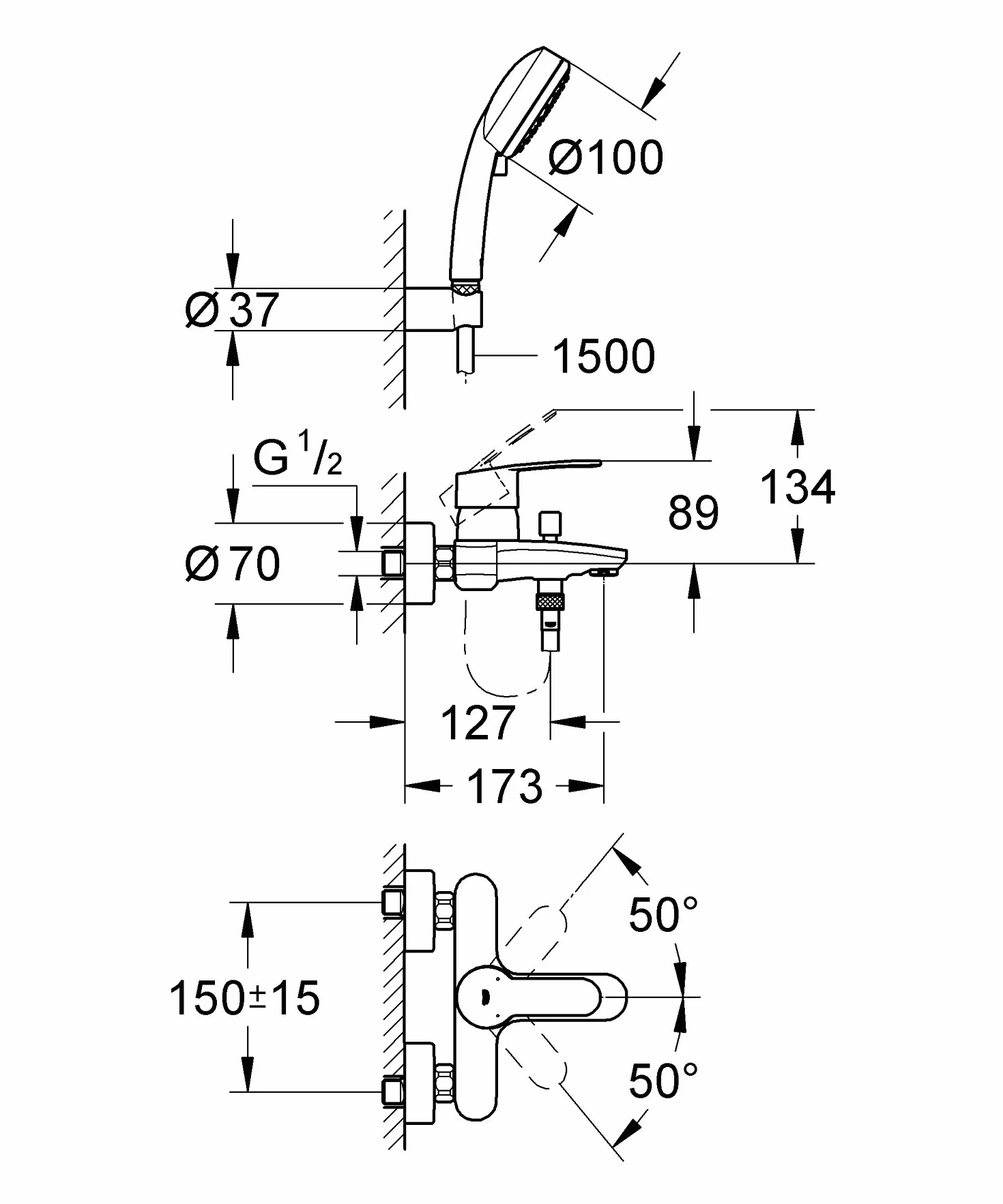 GROHE Eurostyle Cosmopolitan Jednouchwytowa bateria wannowa