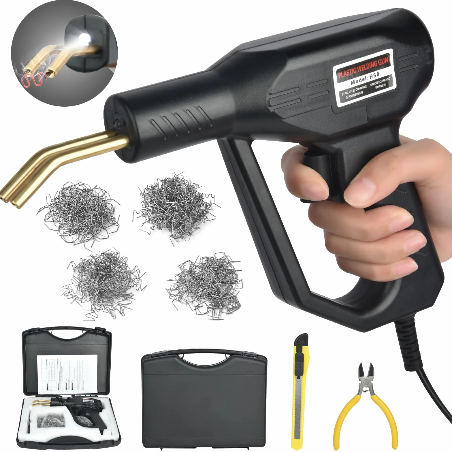 50 W spawanie plastikowe, naprawa pistoletu spawalniczego z zszywkami 1000 szt., zestaw naprawczy spawalniczych do naprawy automatycznego/motocykla, zderzaka lub plastikowych przedmiotów