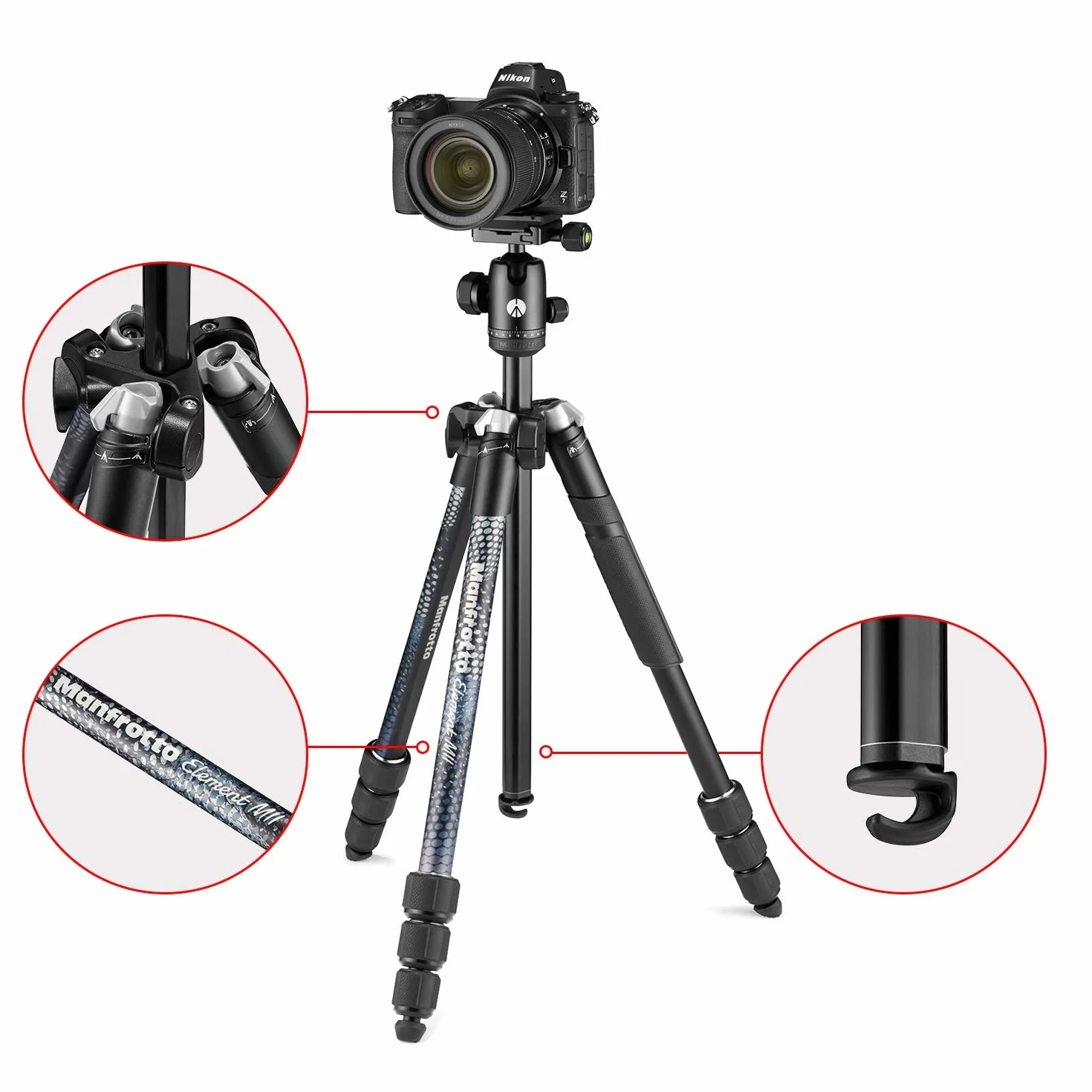 MANFROTTO Trépied Element MII aluminium noir 4 sections BH