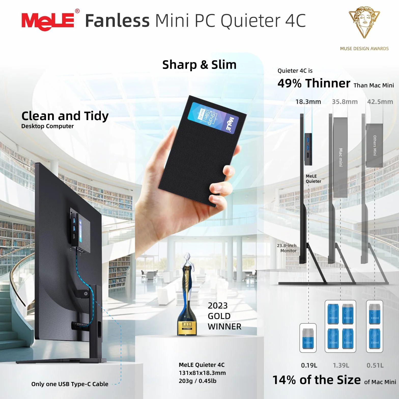 MeLE Fanless Mini PC Quieter 4C N150 16GB RAM 512GB Pamięci Cichy Komputer do IoT USB-C Podwójnym HDMI