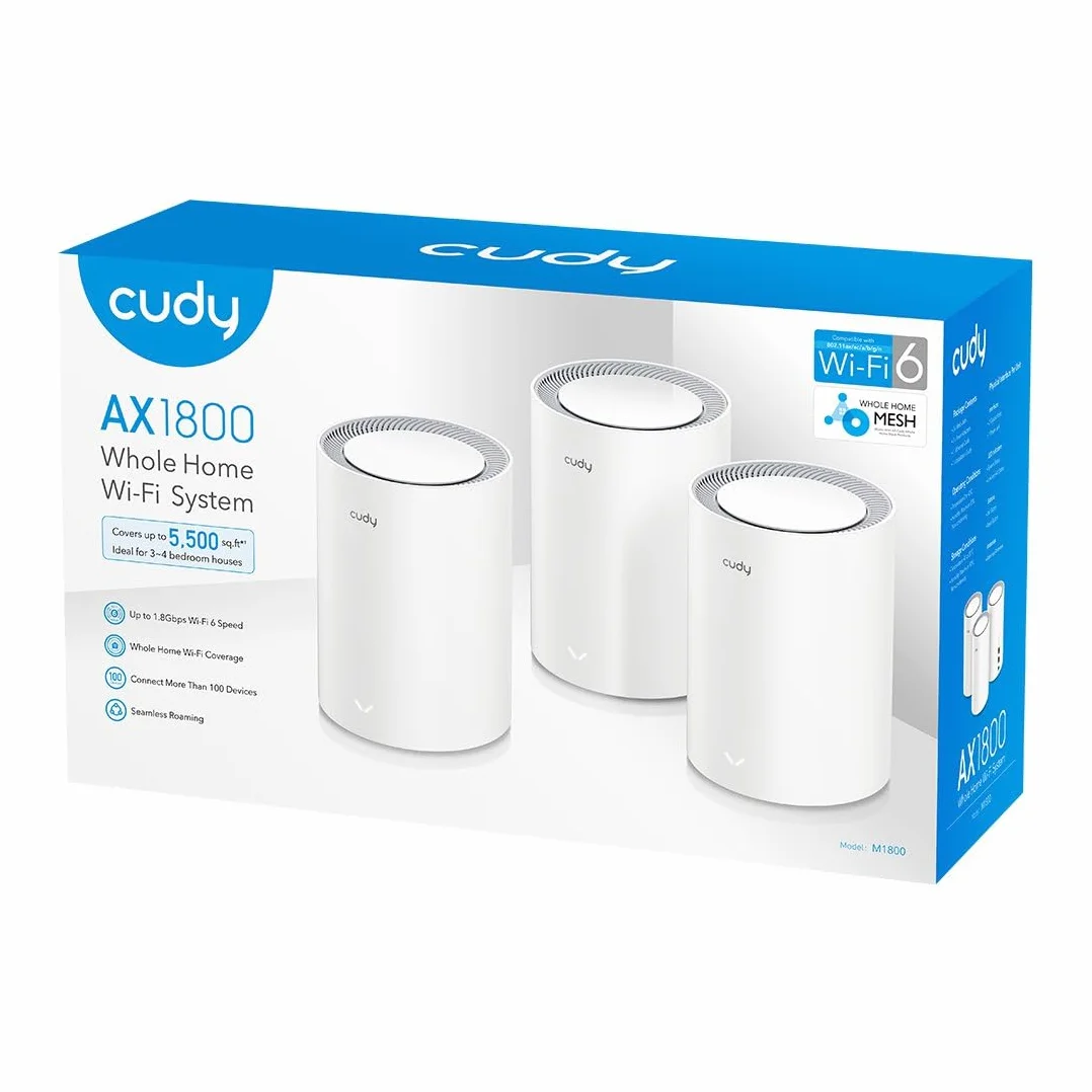 Cudy Router WiFi 6 Mesh WiFi, AX1800 Whole Home Mesh WiFi System Gigabit WiFi 6 VPN Router i przedłużacz, Kontrola rodzicielska, Open VPN, 3 Pakiet, zestaw 3 sztuki, bezprzewodowy, M1800, biały
