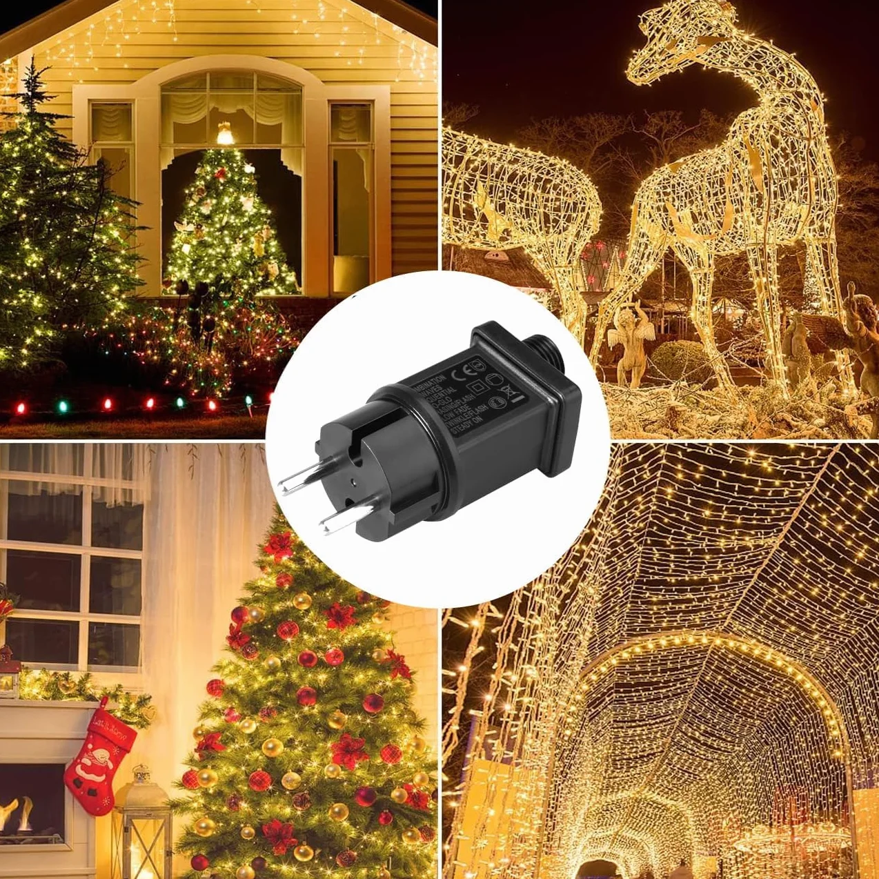 Joycome Zasilacz 31 V, wtyczka UE, 8 trybów, zamiennik wtyczki z timerem, wodoodporny transformator, sterownik LED do oświetlenia bożonarodzeniowego, łańcuch świetlny, oświetlenie sopli lodu