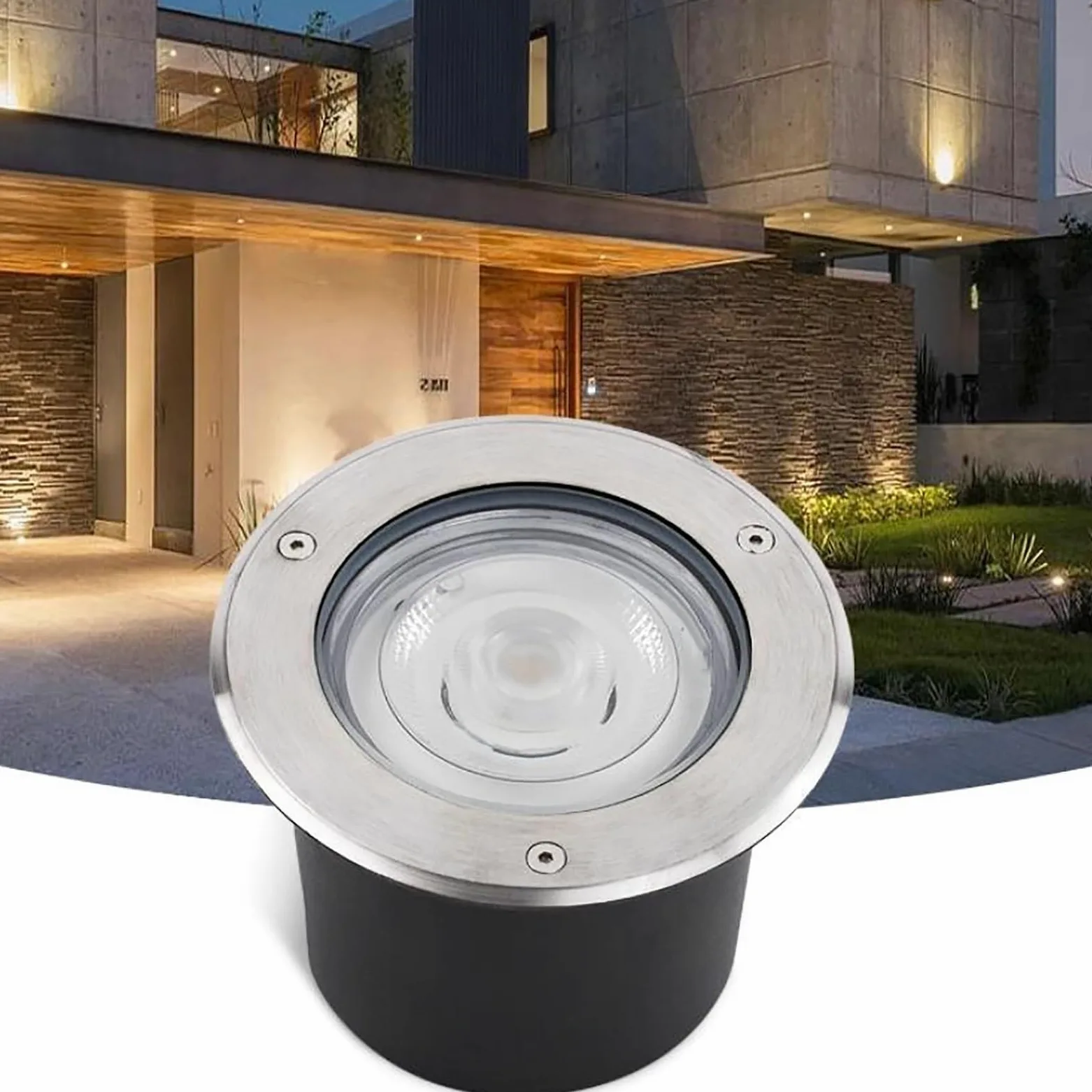 Reflektor krajobrazowy LED do zabudowy, wbudowany reflektor okrągły DC12V-24 V, wodoszczelność IP67, wymienne źródło światła, dekoracyjna lampa podłogowa do ogrodu i podwórka (niebieska, 24 W)