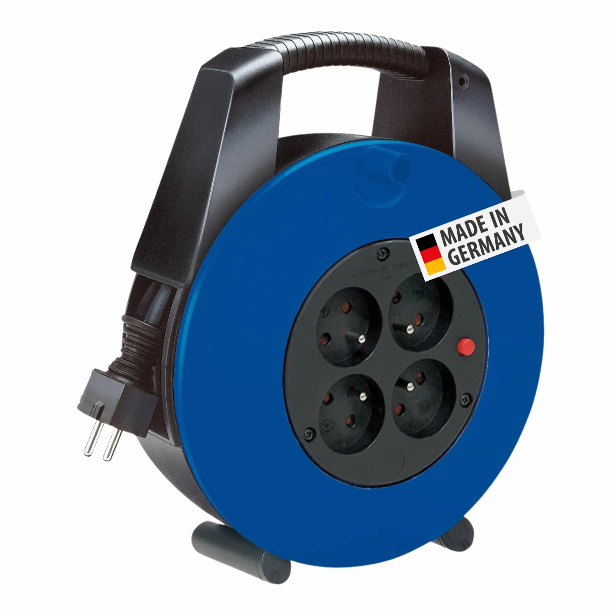 Brennenstuhl Vario Line przedluzacz bebnowy z 4 gniazdami/mini beben kablowy (przedluzacz na bebnie do zastosowan domowych, kabel 15 m, MADE IN GERMANY) czarny/niebieski