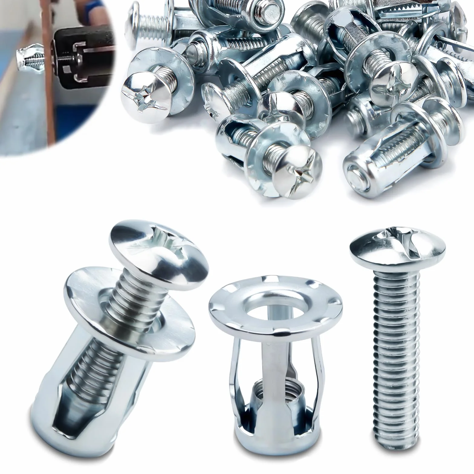 Mbsomnus Jack Nuts Płatki M6 x 25 cm, metalowa kotwa rozporowa, cienkie mocowania, kotwy do ścian, duże obciążenia, do cienkich ścian, drzwi pustych, blacha żelazna, 15 sztuk