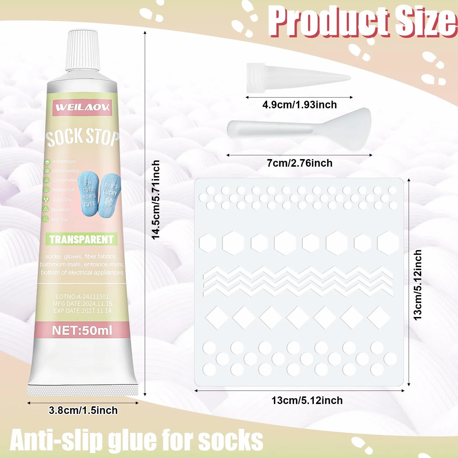Sock Stop antypoślizgowy krem – stoper do skarpet, płynny antypoślizgowy klej do skarpet, przezroczysty, 50 ml