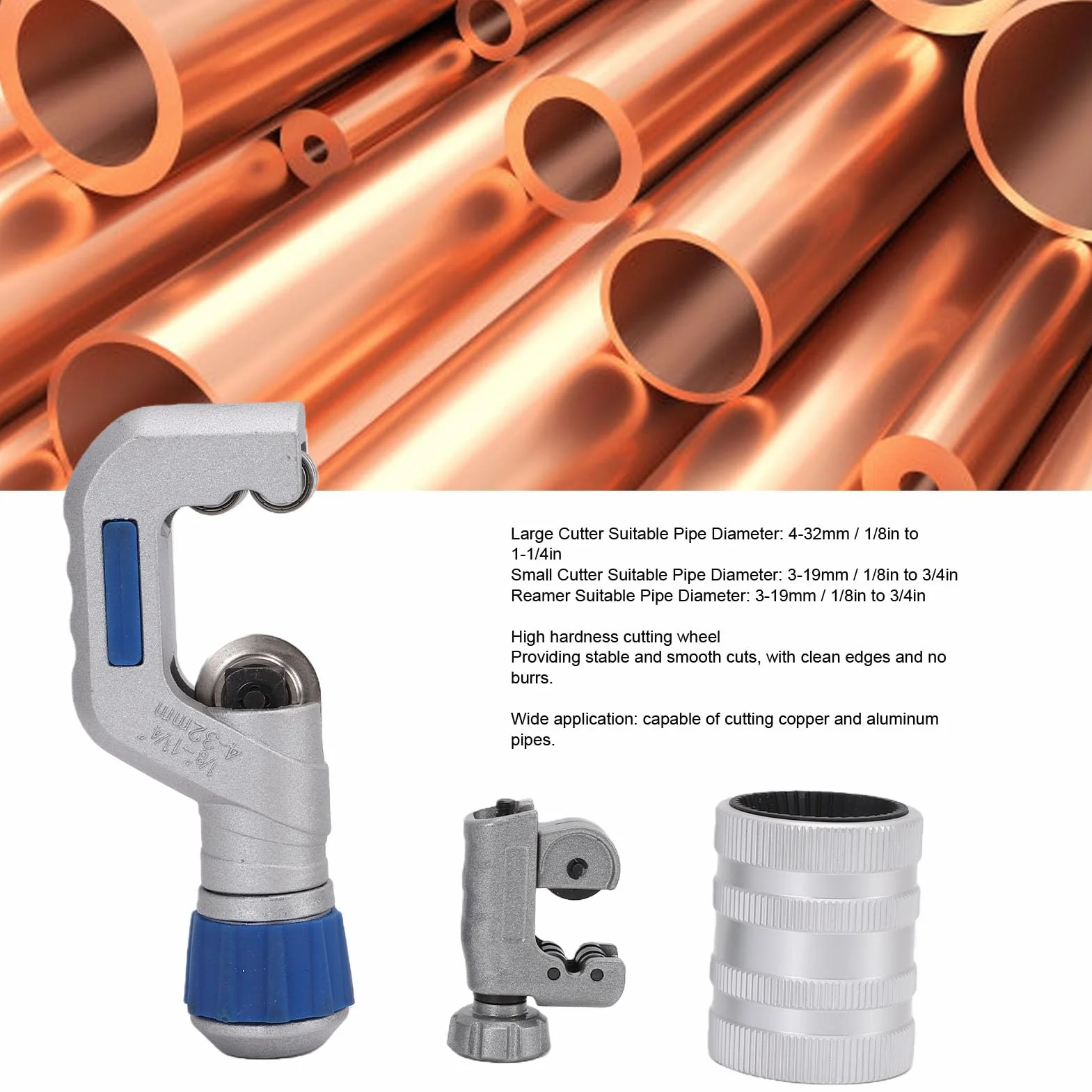 Generic Zestaw ObcinakóW do Rur Trwałe Metalowe Ostrza Gładkie Cięcie do Prac Hydraulicznych i ProjektóW Typu „zrób to sam” W Zestawie Aluminiowy Rozwiertak Miedziany Renowacji Domu Zestaw 3-częściowy