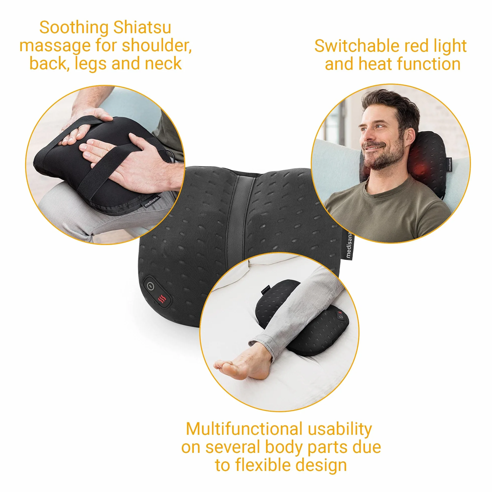 Medisana CL 300 Poduszka do masażu Shiatsu z funkcją podgrzewania, indywidualne ergonomiczne dopasowanie do pleców z 4 głowicami masującymi do ramion, pleców, nóg i karku