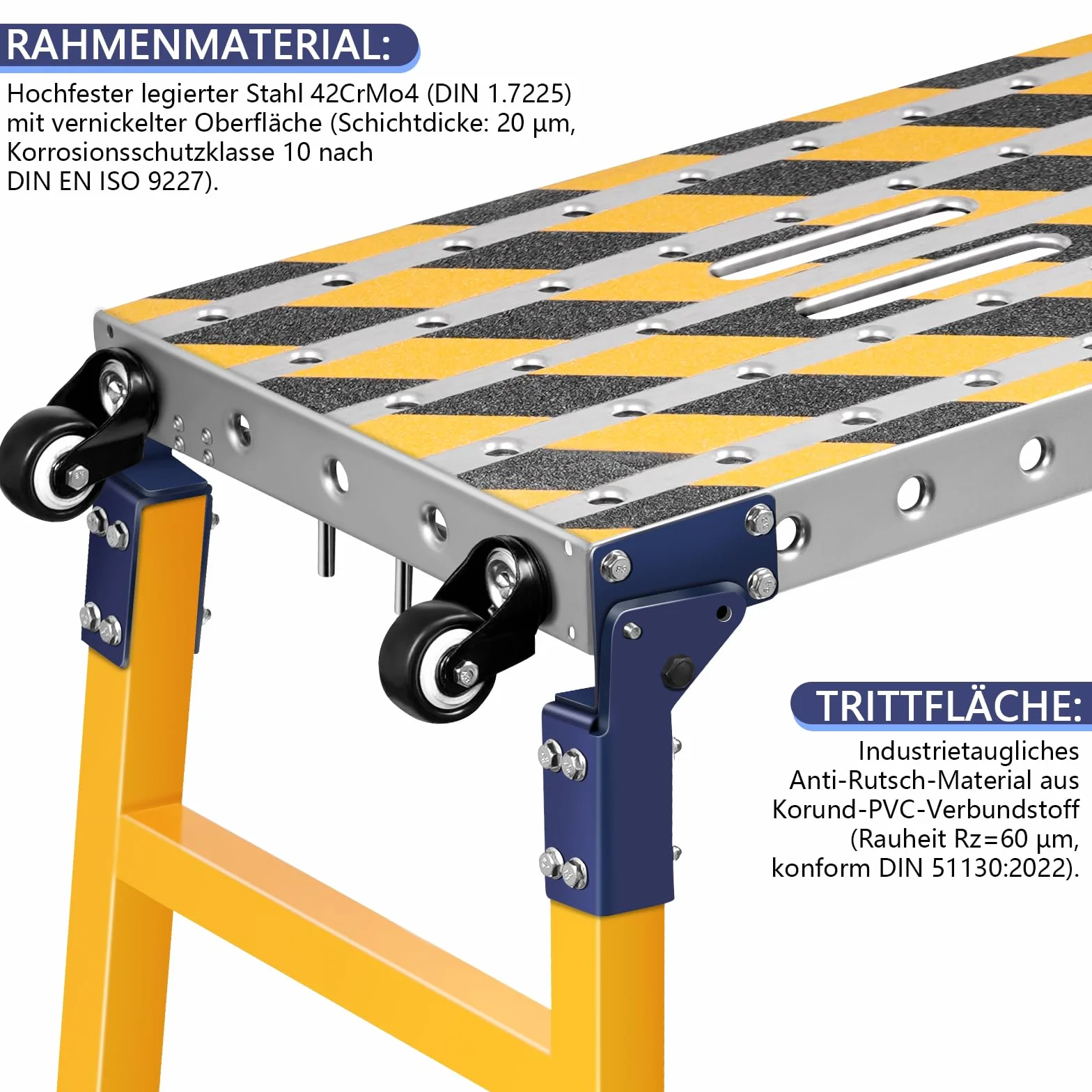 Stabilna platforma robocza 2 w 1 + mobilny stół spawalniczy z antypoślizgowymi paskami klejącymi, regulowana wysokość 60-90 cm, składana platforma robocza, aluminiowe rusztowanie, ocynkowana ławka