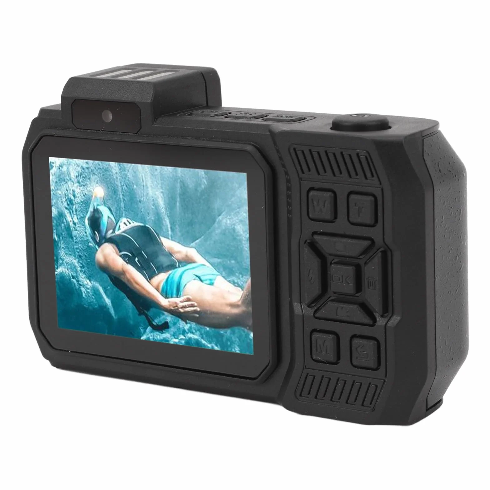 Wodoodporna Kamera, Podwodna Kamera z Podwójnym Ekranem, 10-krotny Zoom Optyczny 4K 65MP do Nurkowania (BLACK)