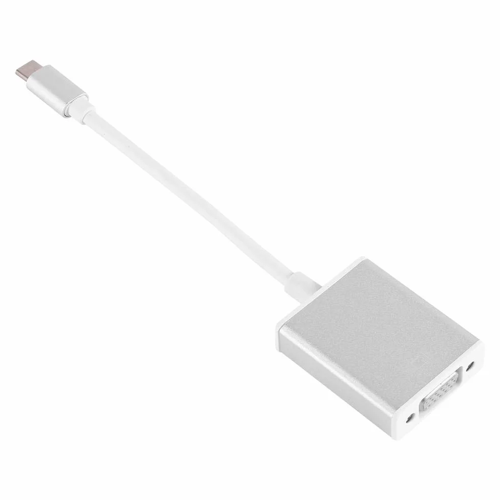 USB-C-zu-VGA-Adapter, USB 3.1 10-Gbit/s-Hochgeschwindigkeitsdatenrate zu HDMI-DVI/VGA-Port-Monitor-Projektor Laufwerksfreier Konverter für Serien(Silber)