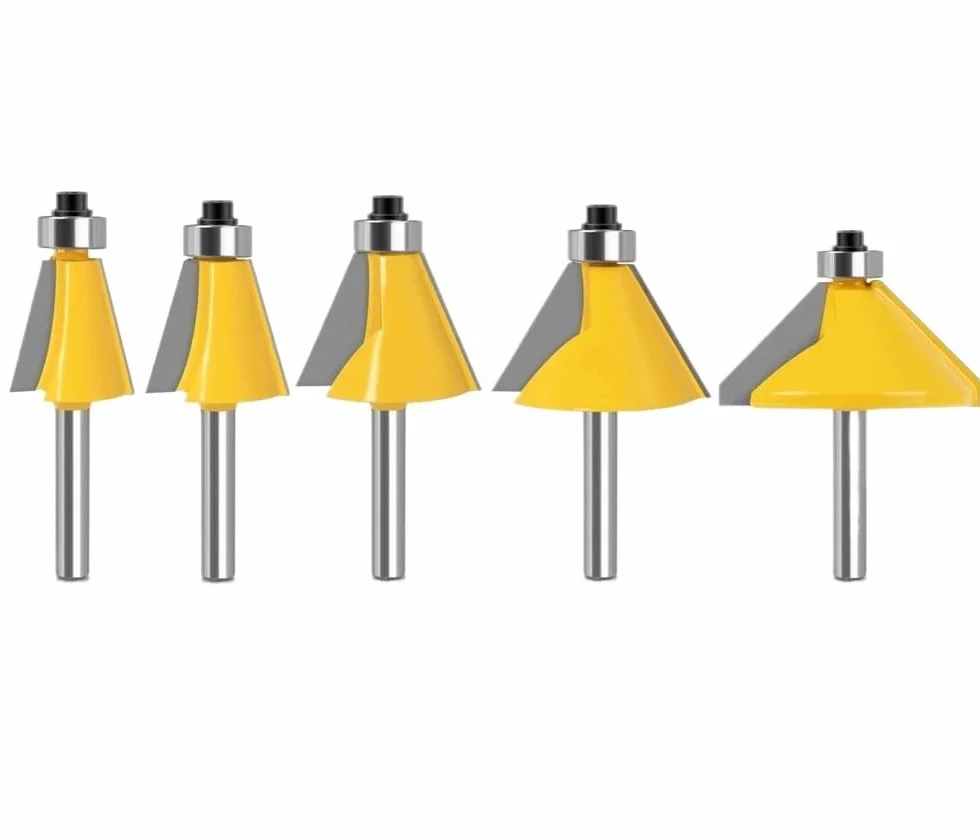 5 szt. 6 mm 8 12 1/4′′ 1/2′′ Trzpień duży 11,25, 15, 22, 30, 45 stopni fazowanie i krawędzi frezy do drewna(5PCS 8mm Shank)