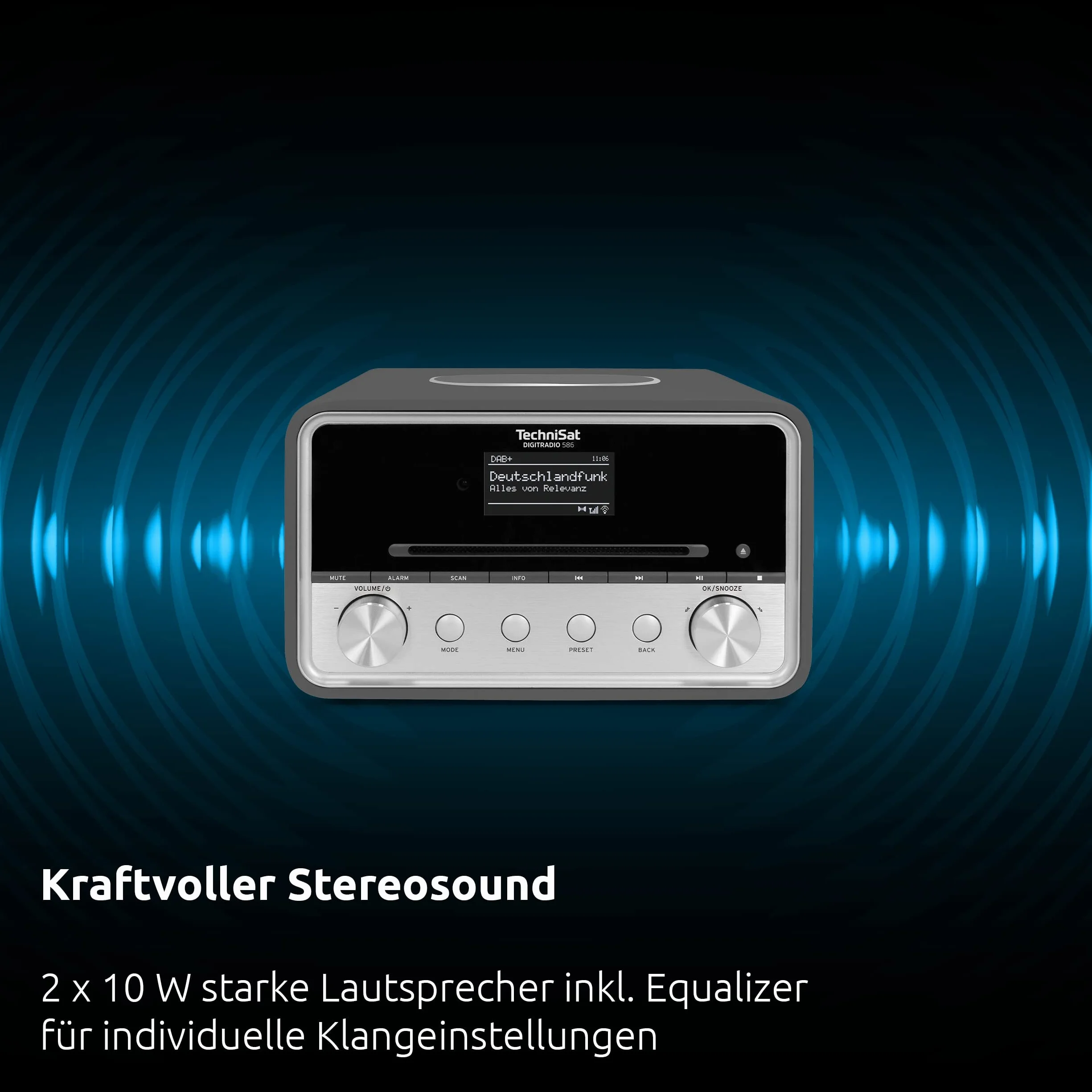 TechniSat DIGITRADIO 586 hybrydowe radio DAB+ internetowe FM Bluetooth Spotify ładowanie bezprzewodowe wyświetlacz OLED USB CD MP3 AUX 20 W antracyt
