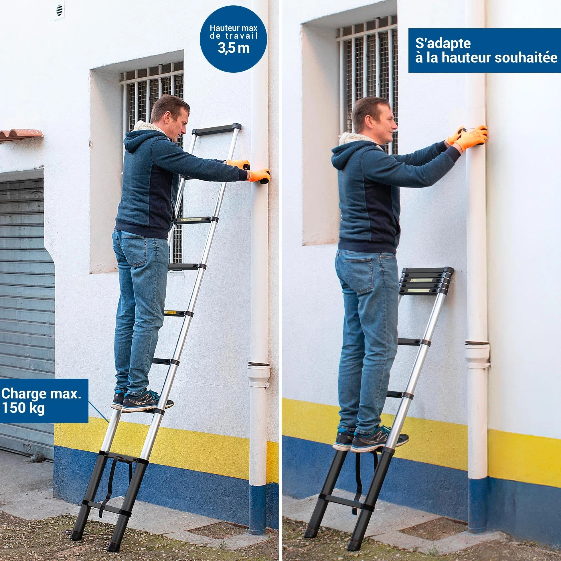 HOSTRÖM Drabina teleskopowa 2,6m TELESCOO9, aluminium, składana, rozciągliwa, maksymalna wysokość robocza 3,5 m, Standard EN131, 5 lat